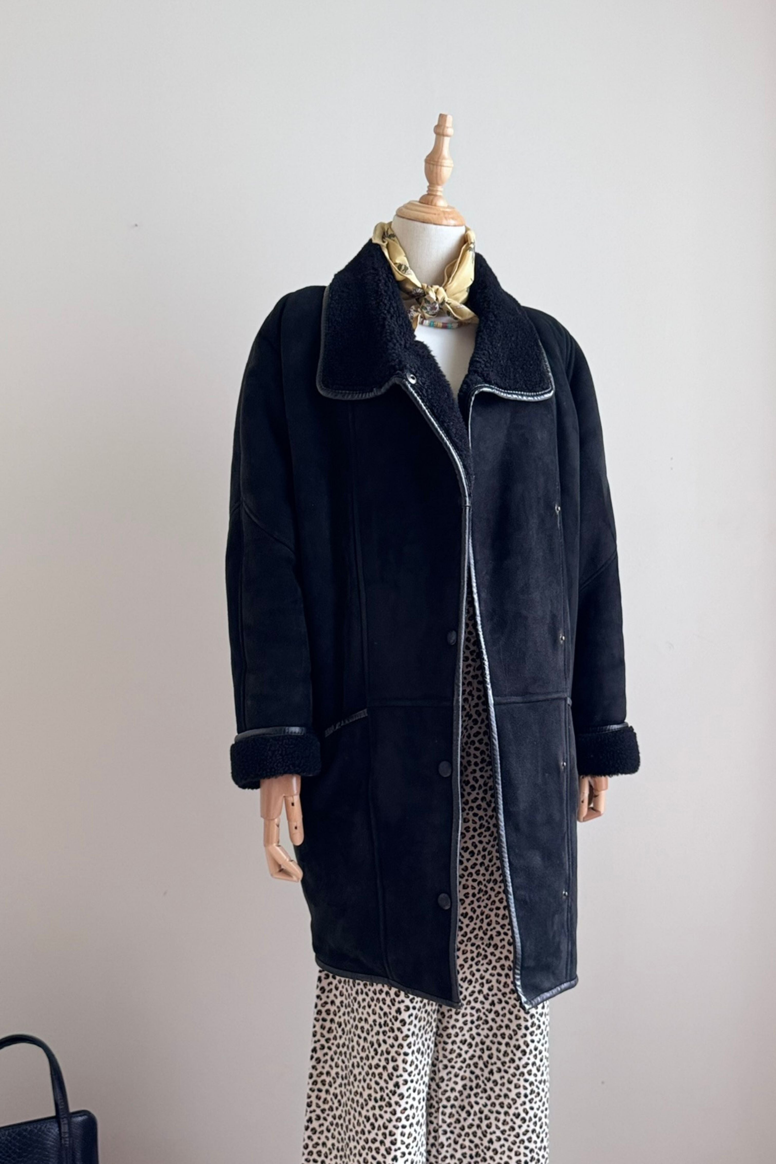 Manteau peau lainée noir