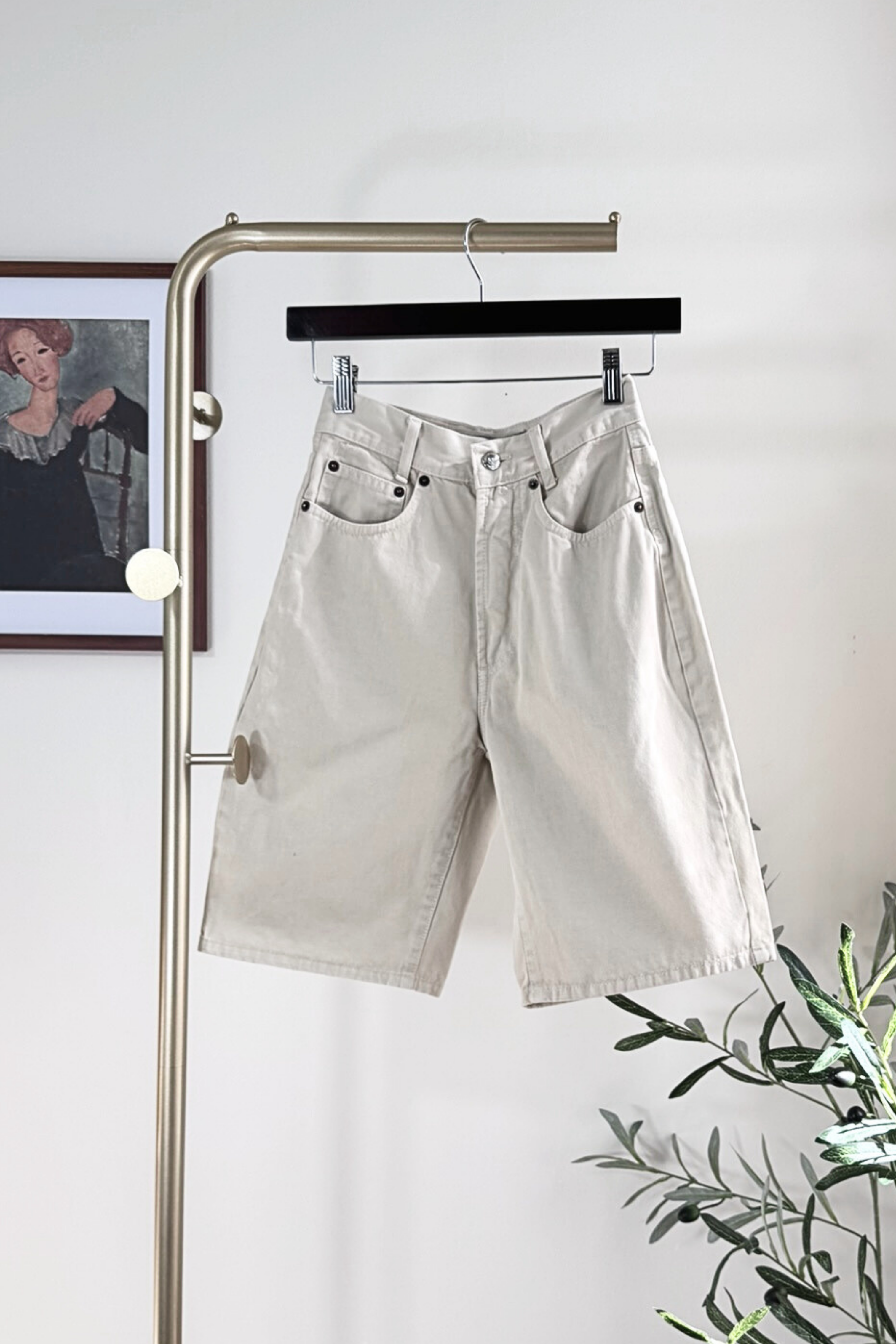 Bermuda taille haute en jeans écru