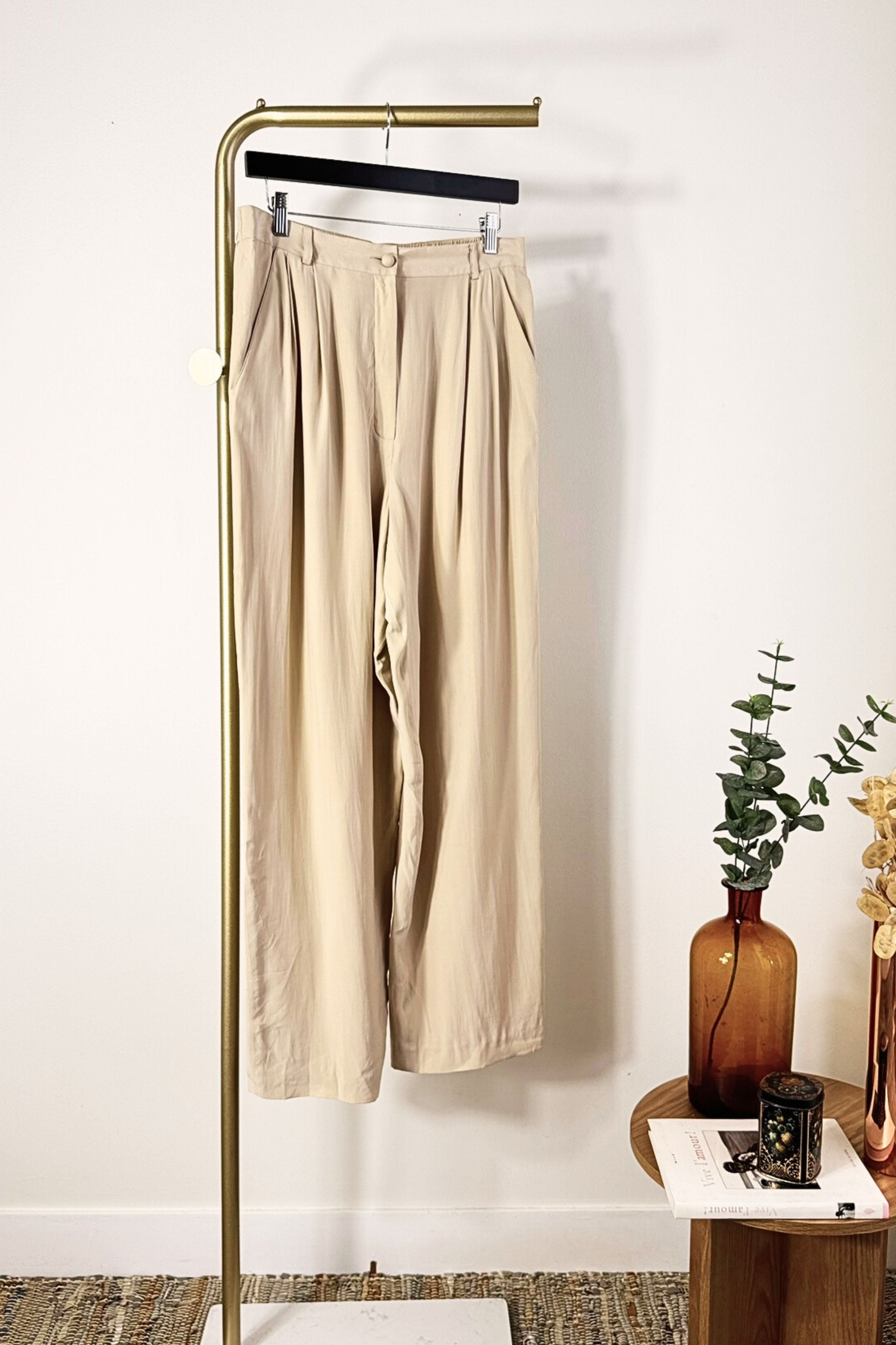 Pantalon large en soie beige