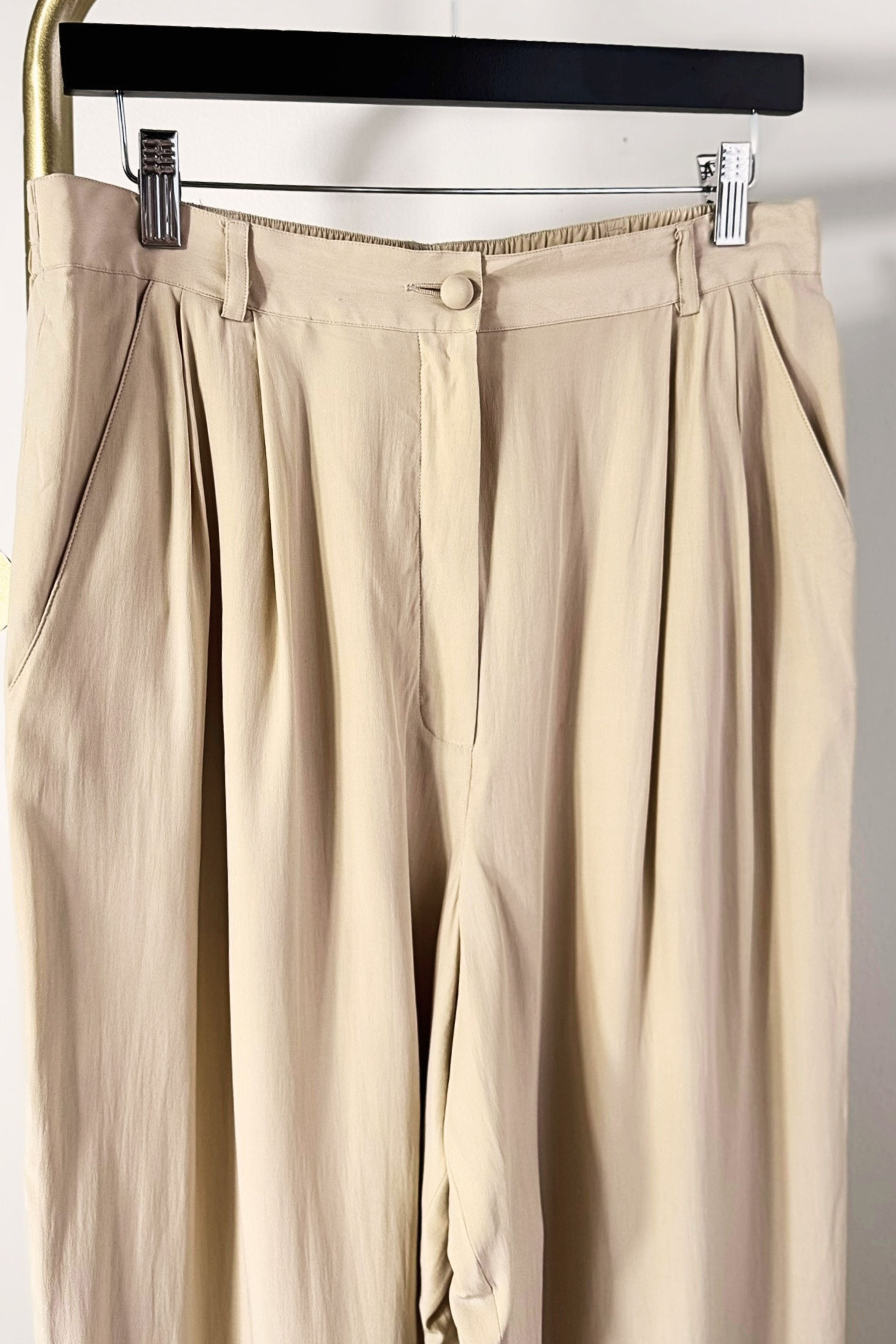 Pantalon large en soie beige