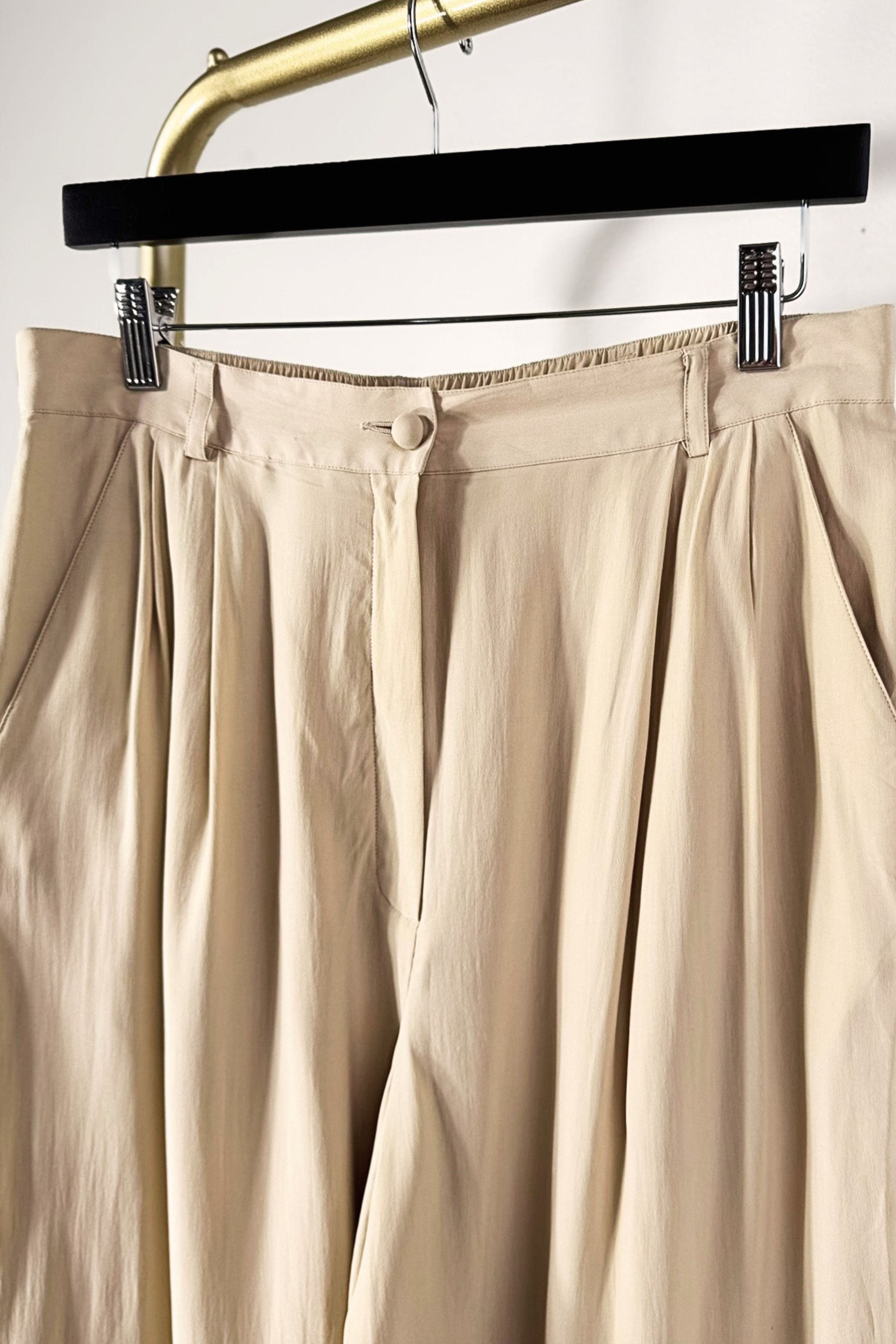 Pantalon large en soie beige