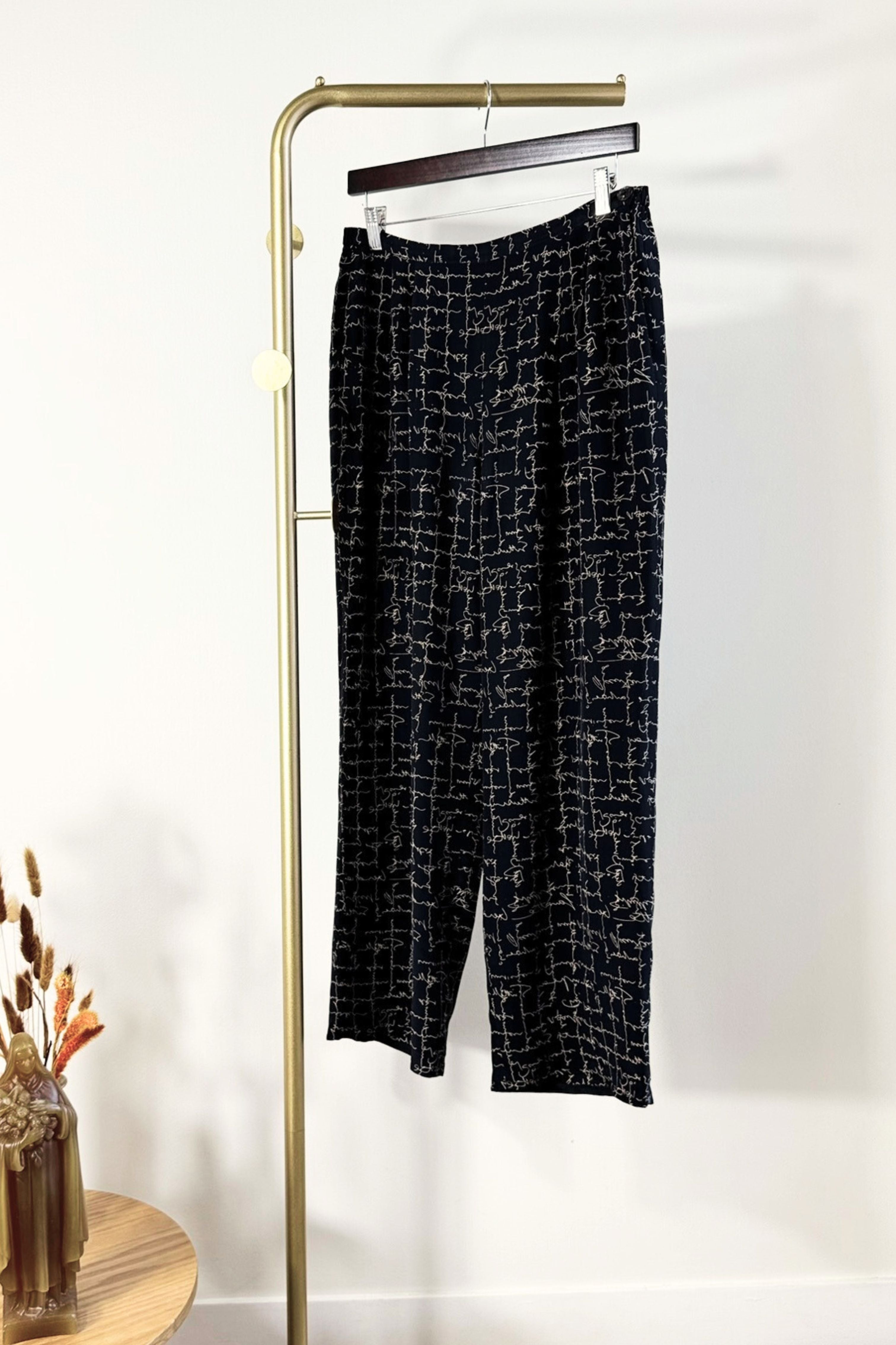 Pantalon large en soie noir