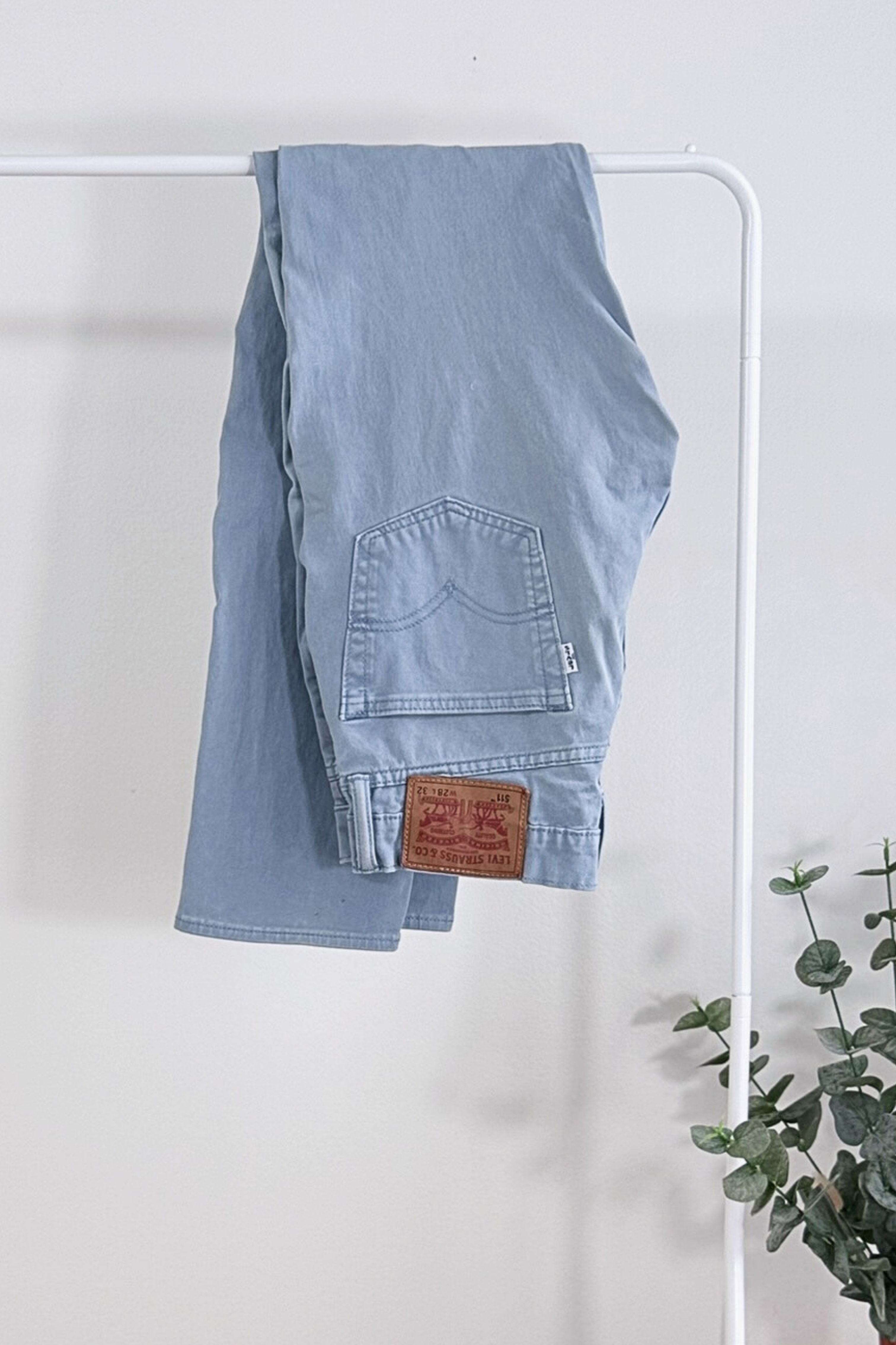 Green checked straight jeans