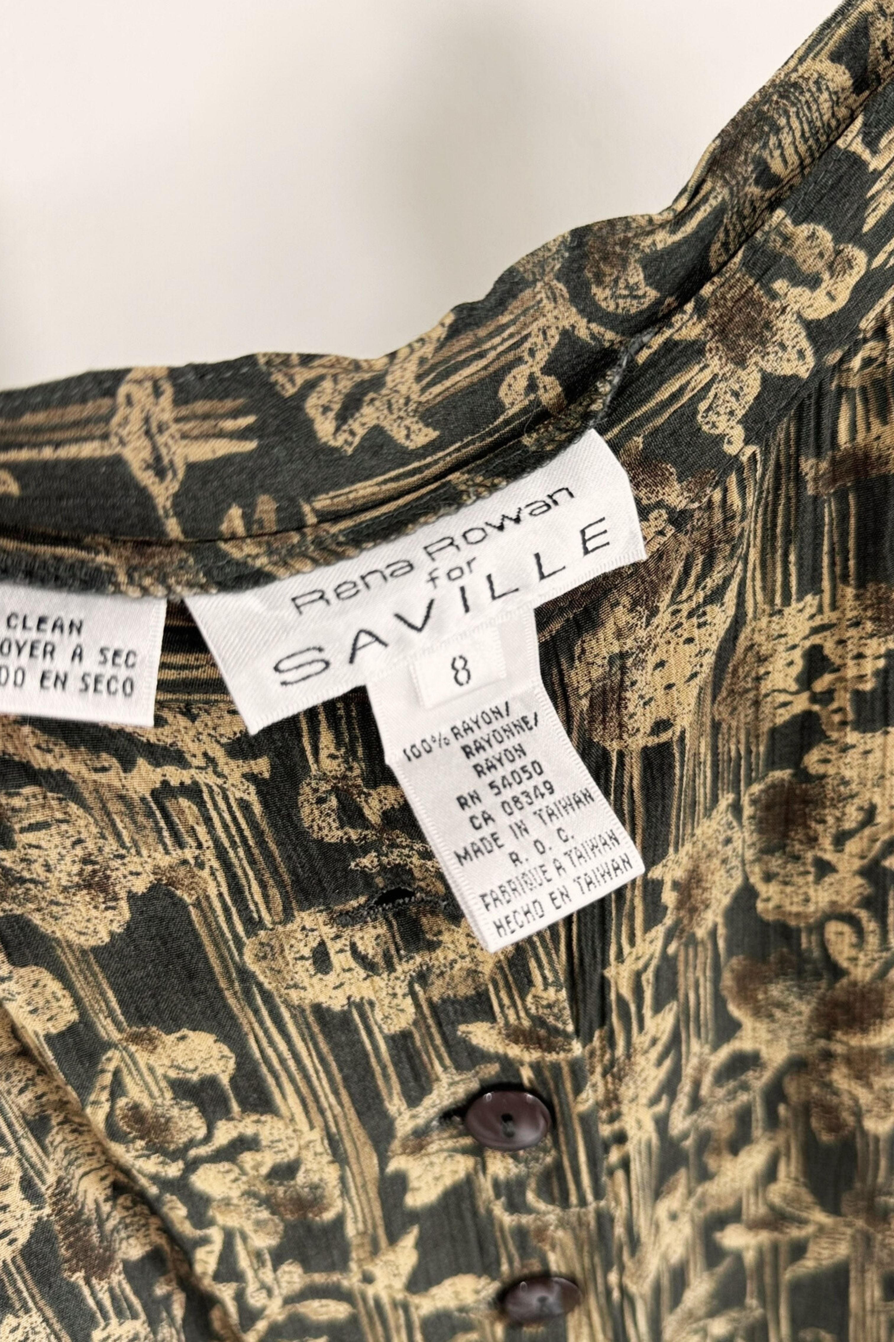 Long khaki patterned silk skirt