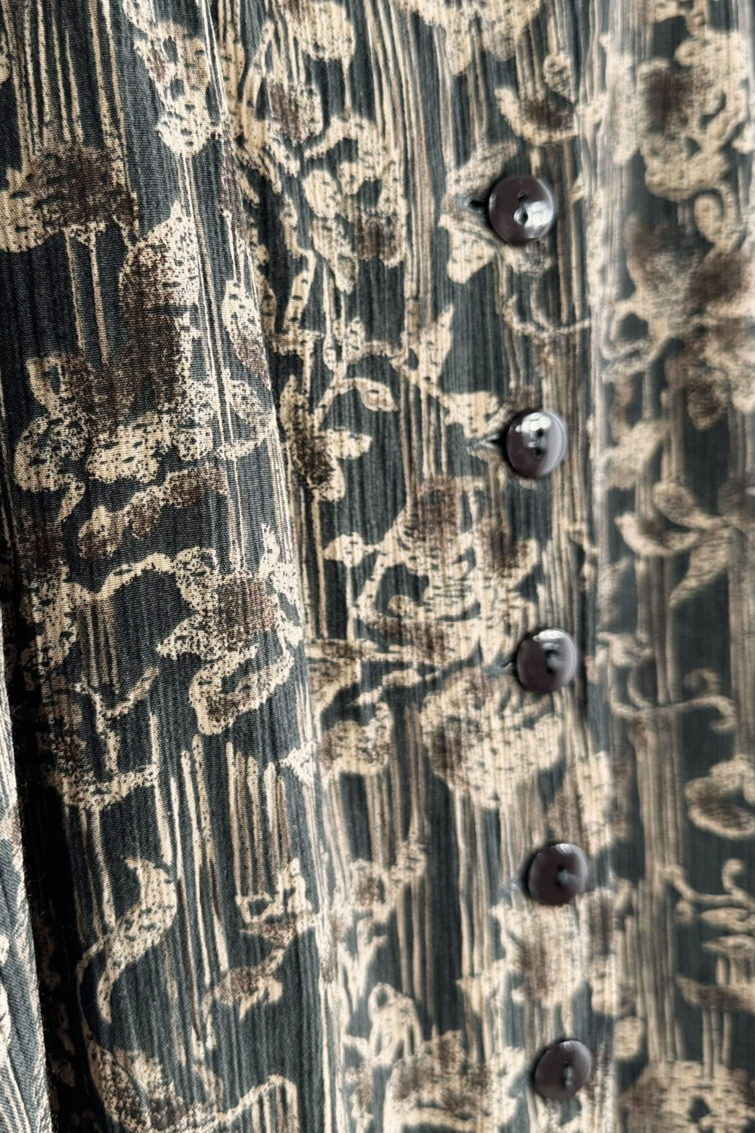 Long khaki patterned silk skirt