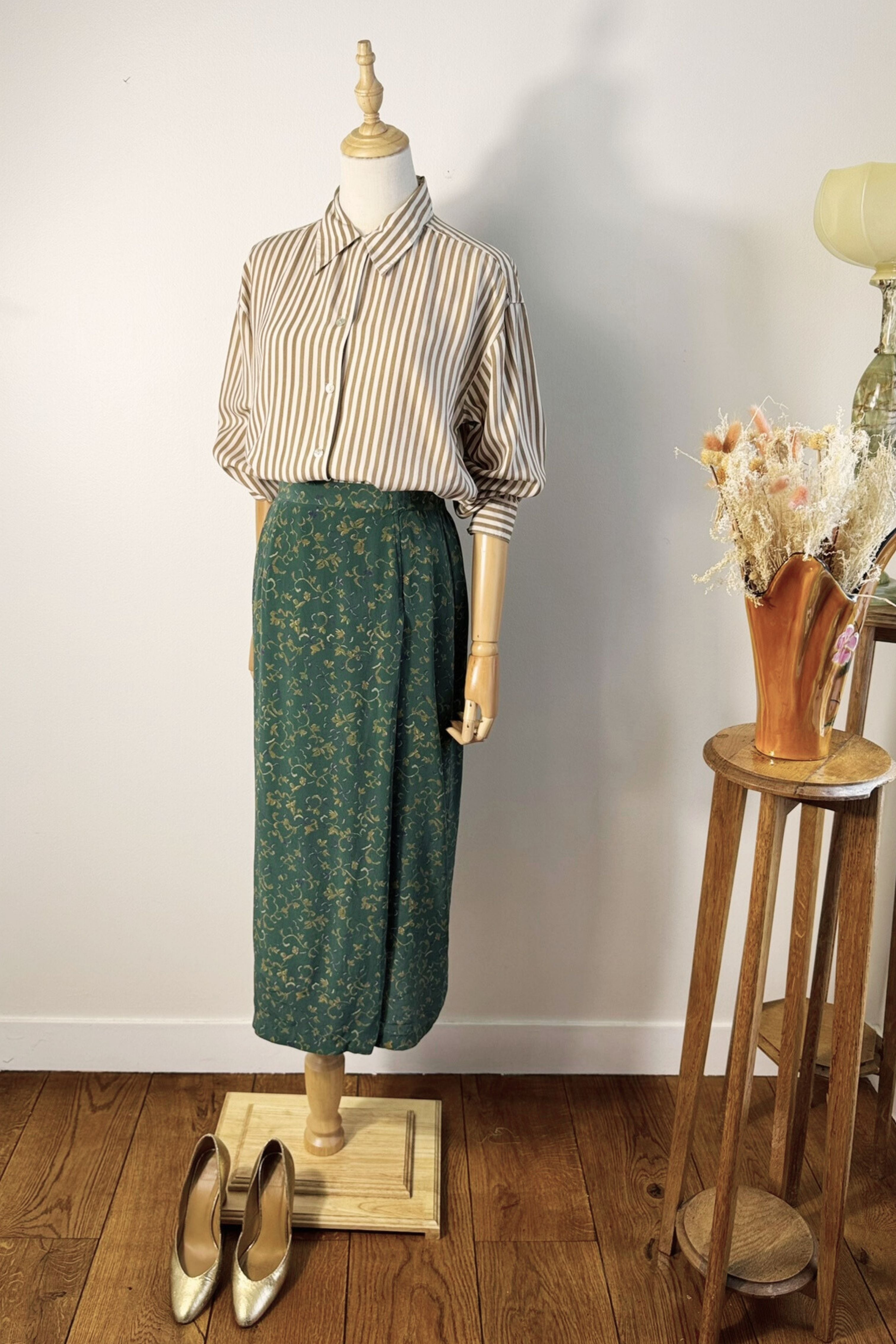 Green linen pencil skirt