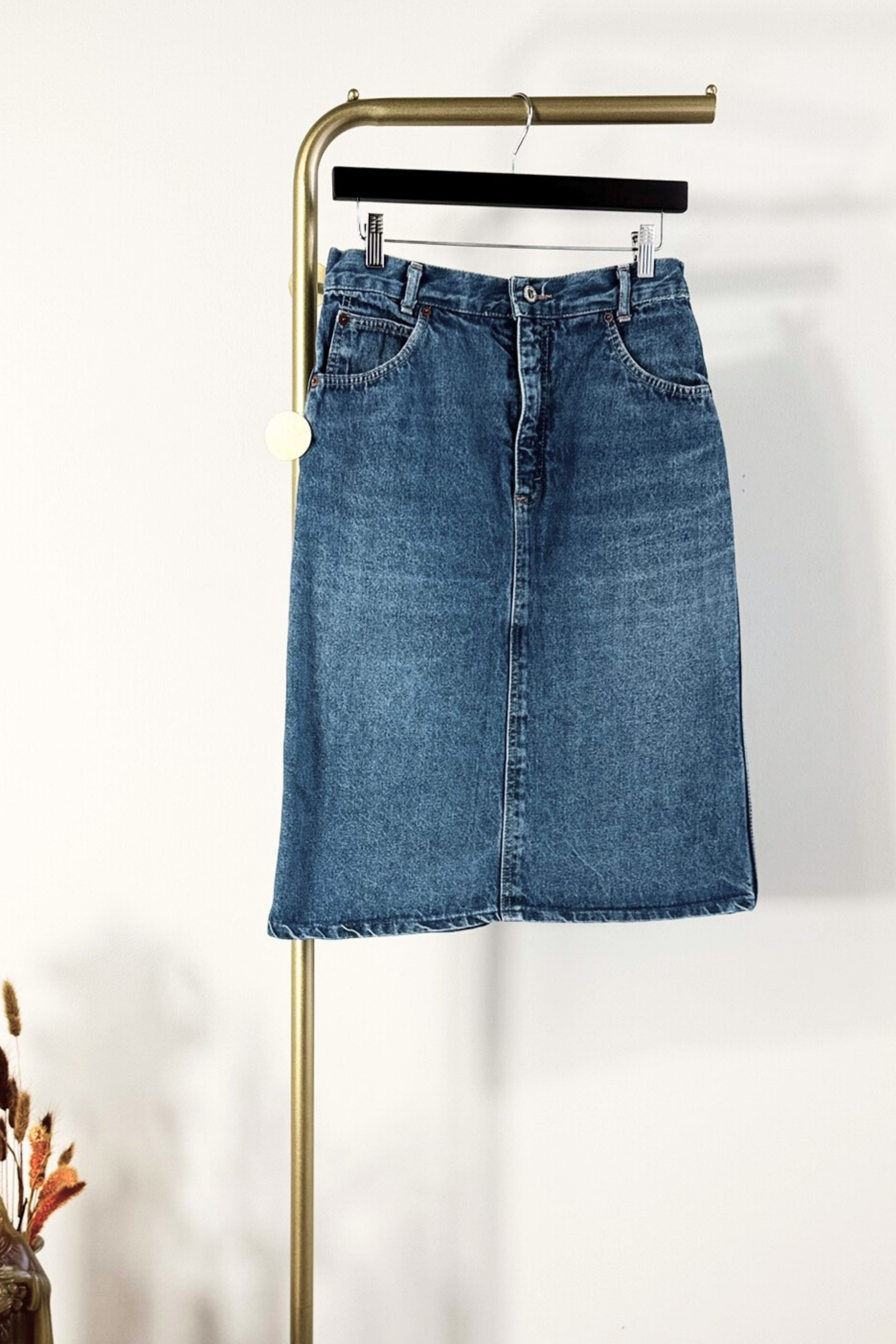 Jupe midi droite en jeans bleu moyen