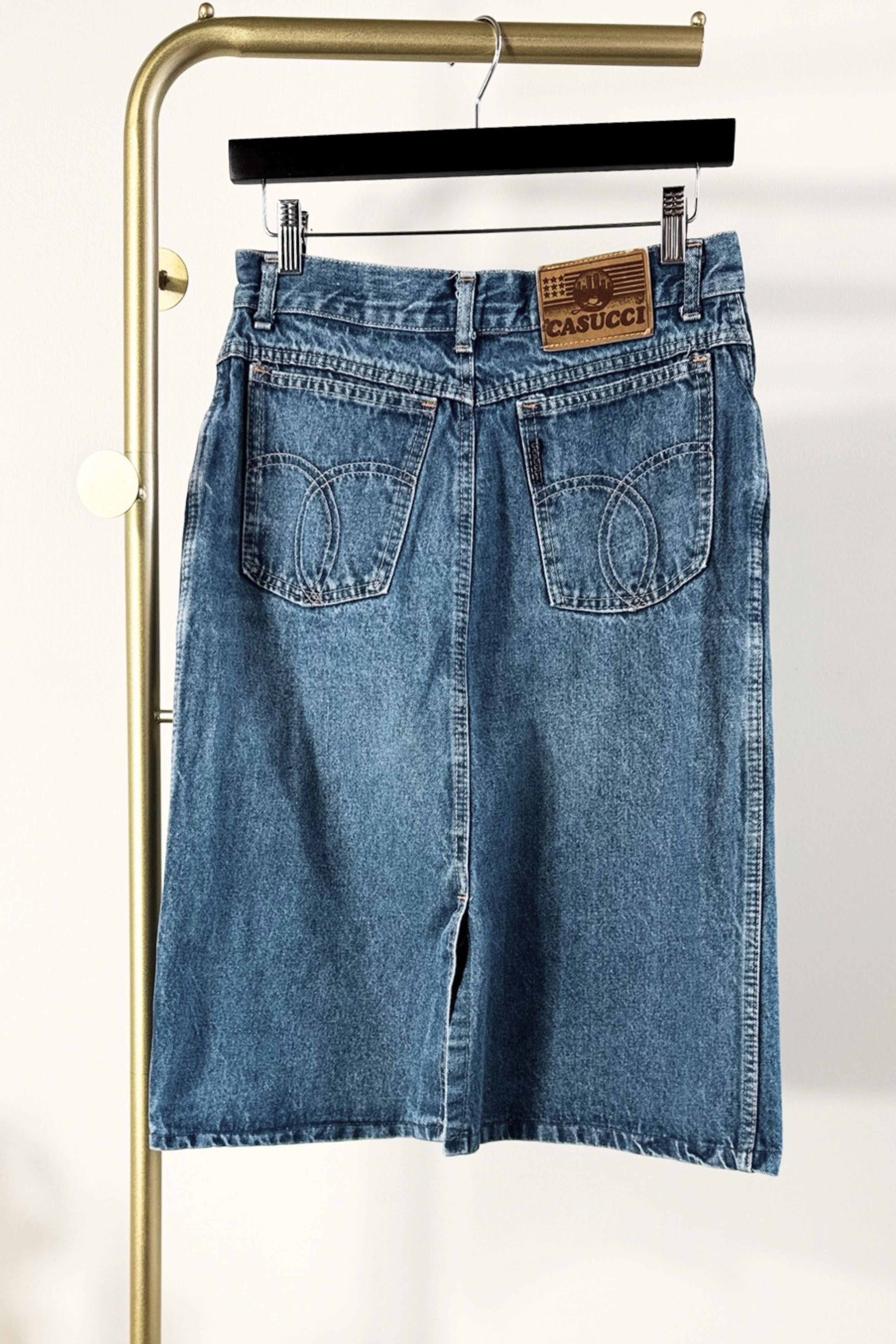 Jupe midi droite en jeans bleu moyen