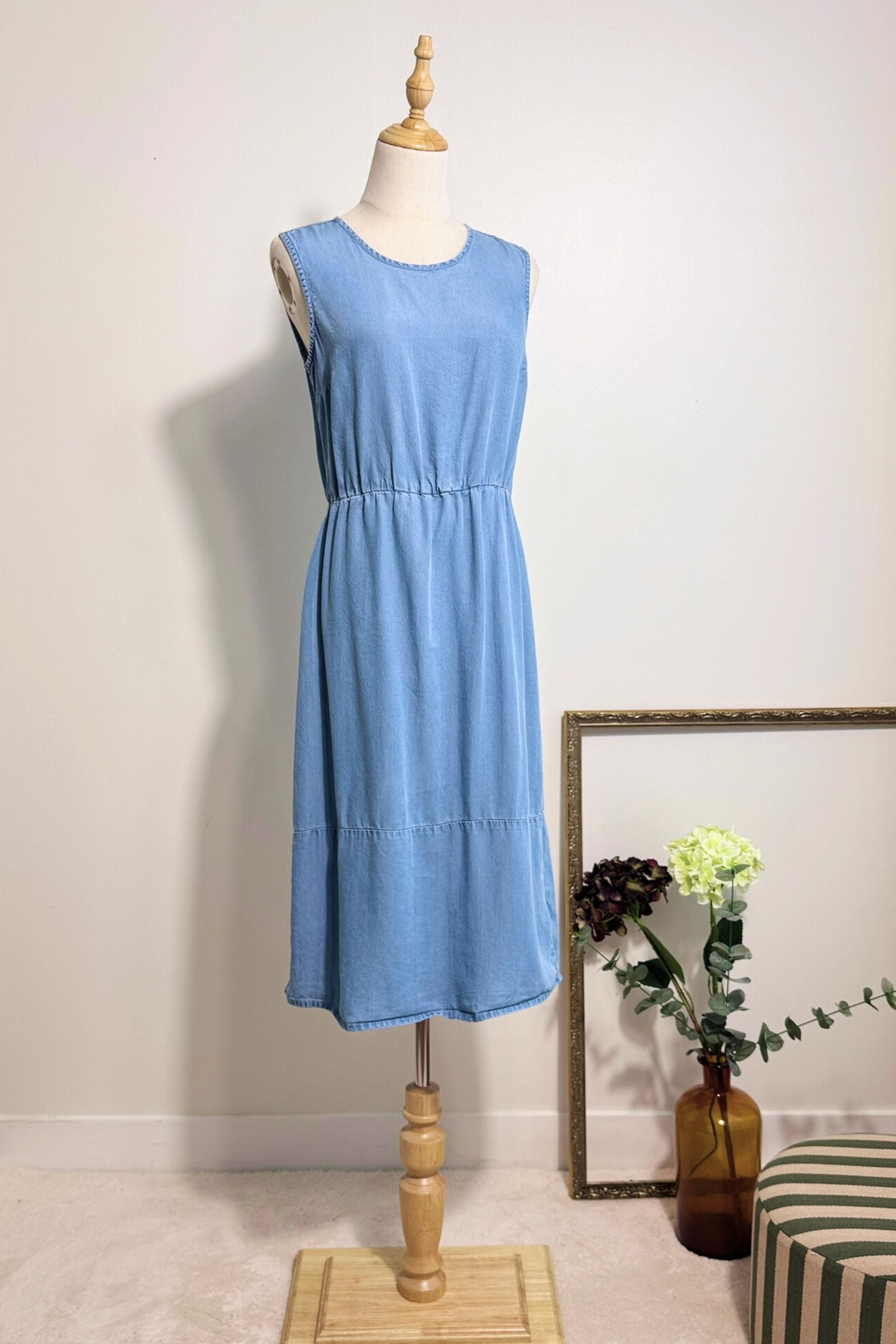 Robe midi en chambray bleu