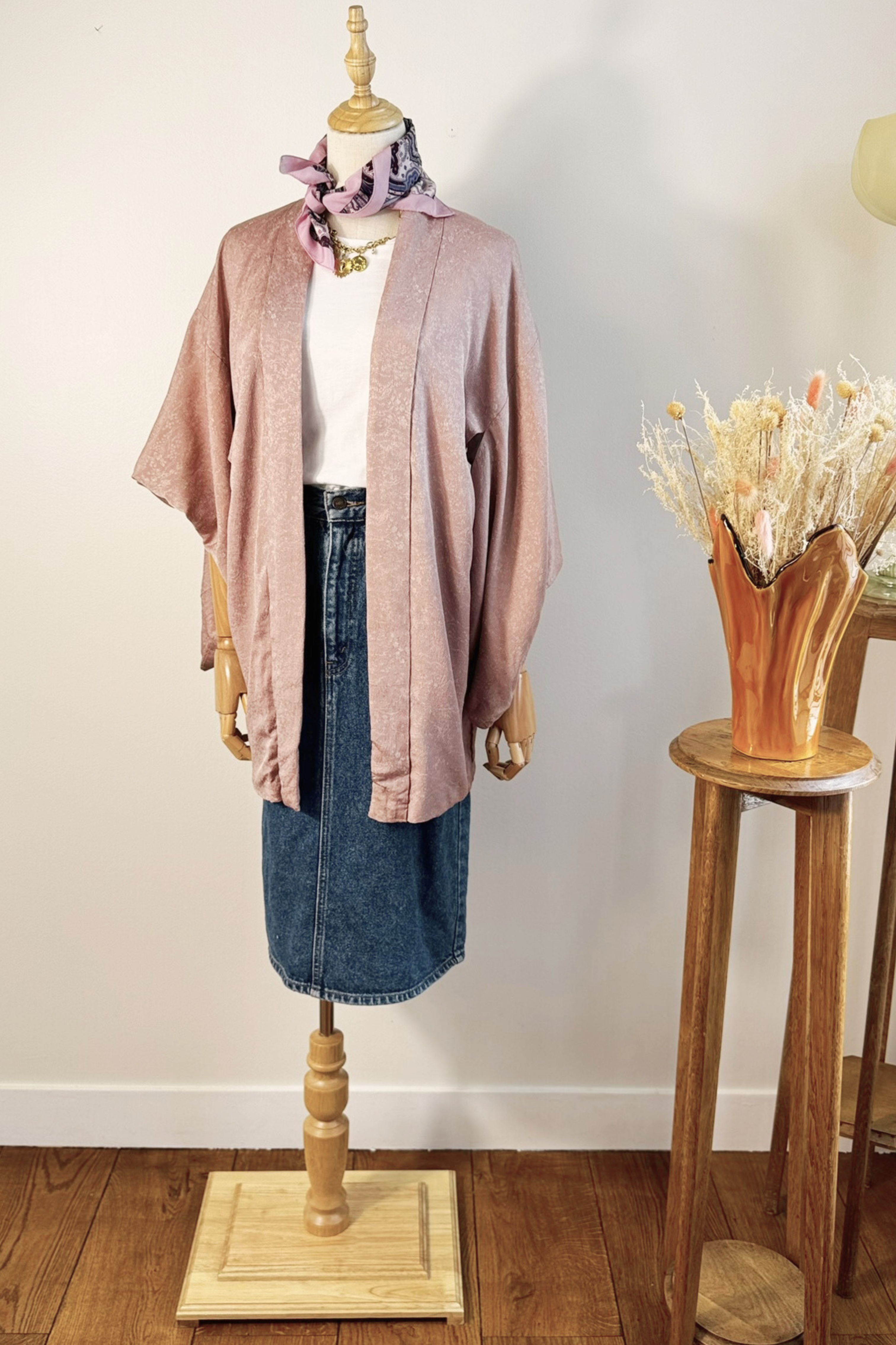 Kimono court vieux rose