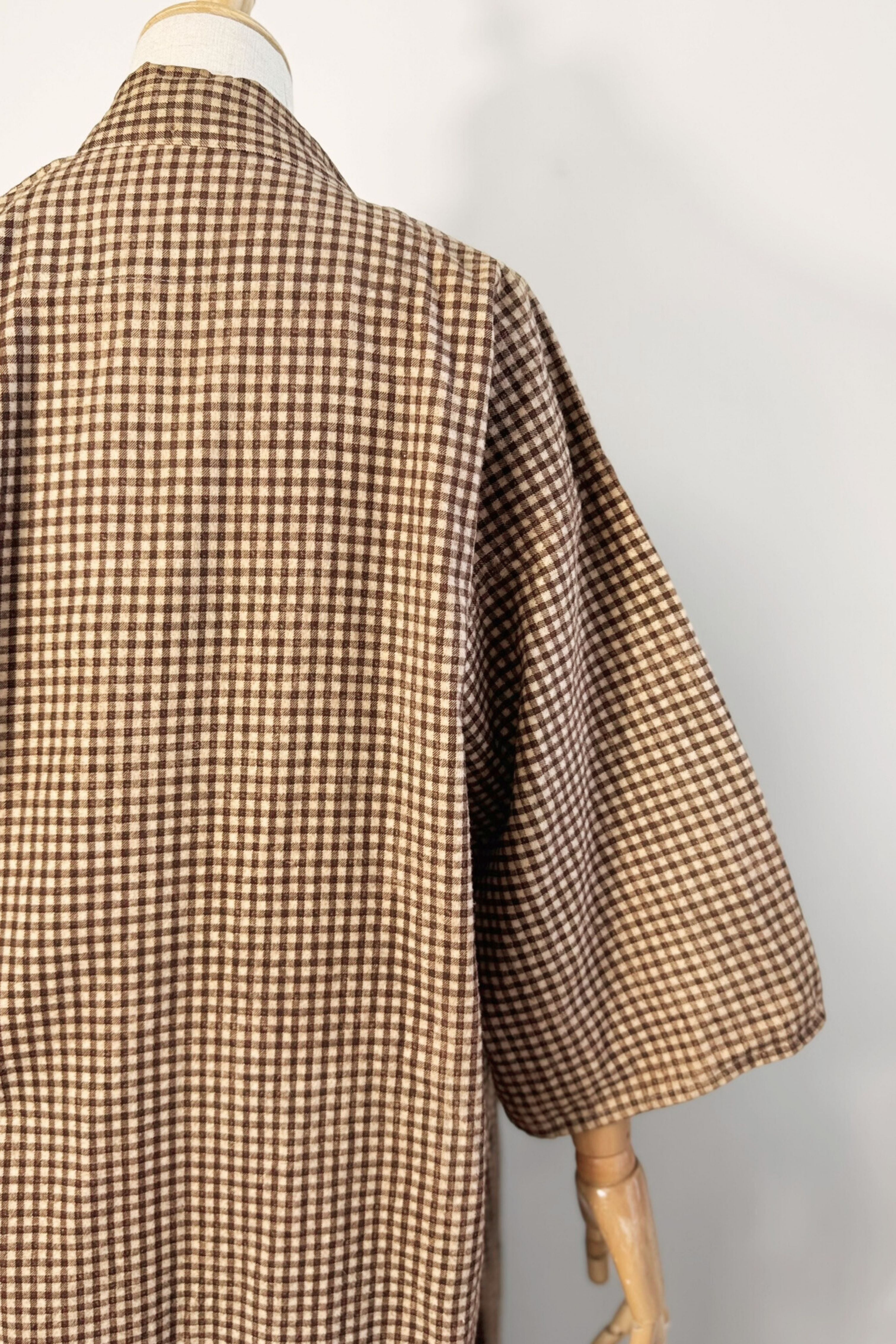 Kimono long à carreaux épais marron