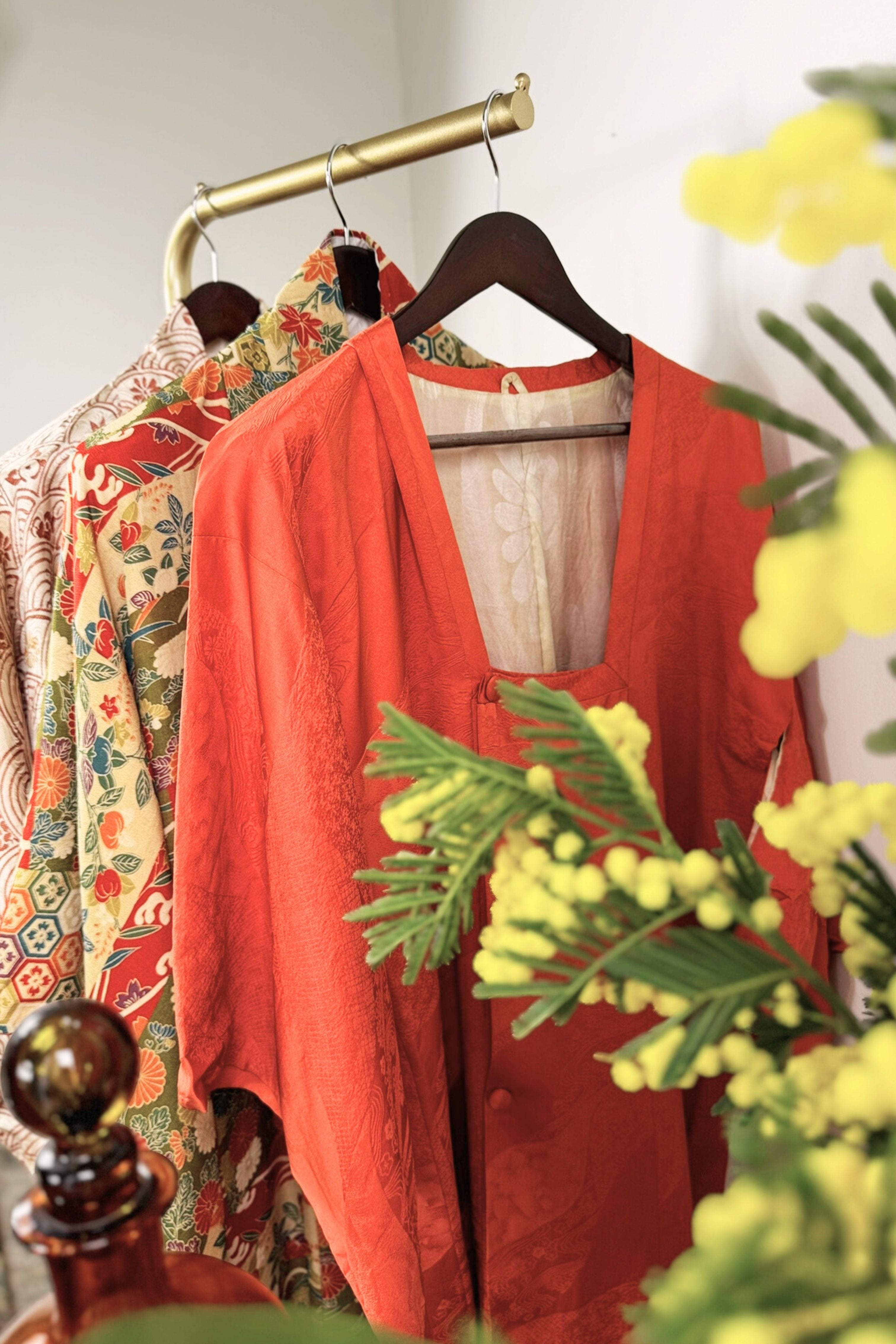 Short red silk kimono