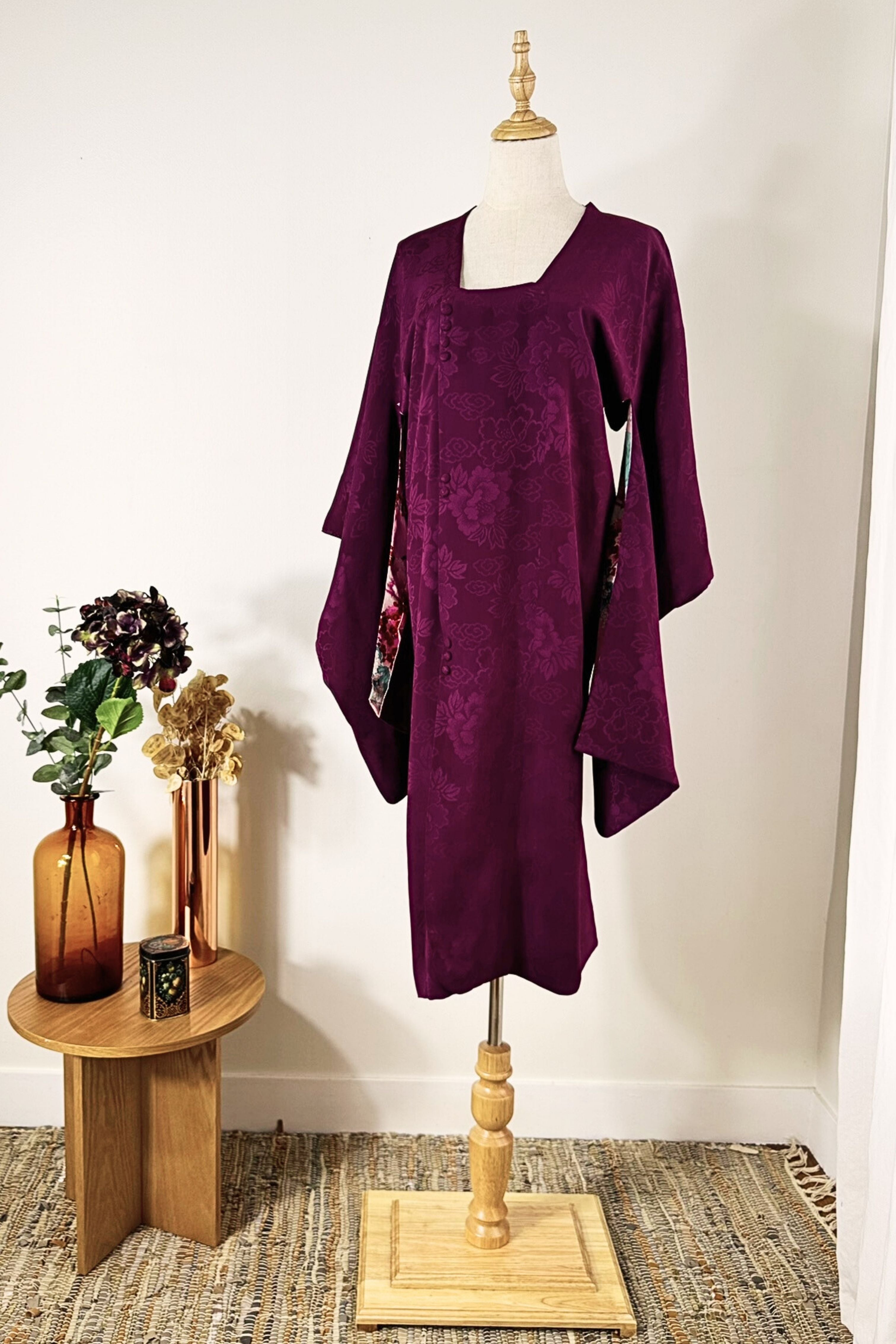 Kimono robe en soie violet