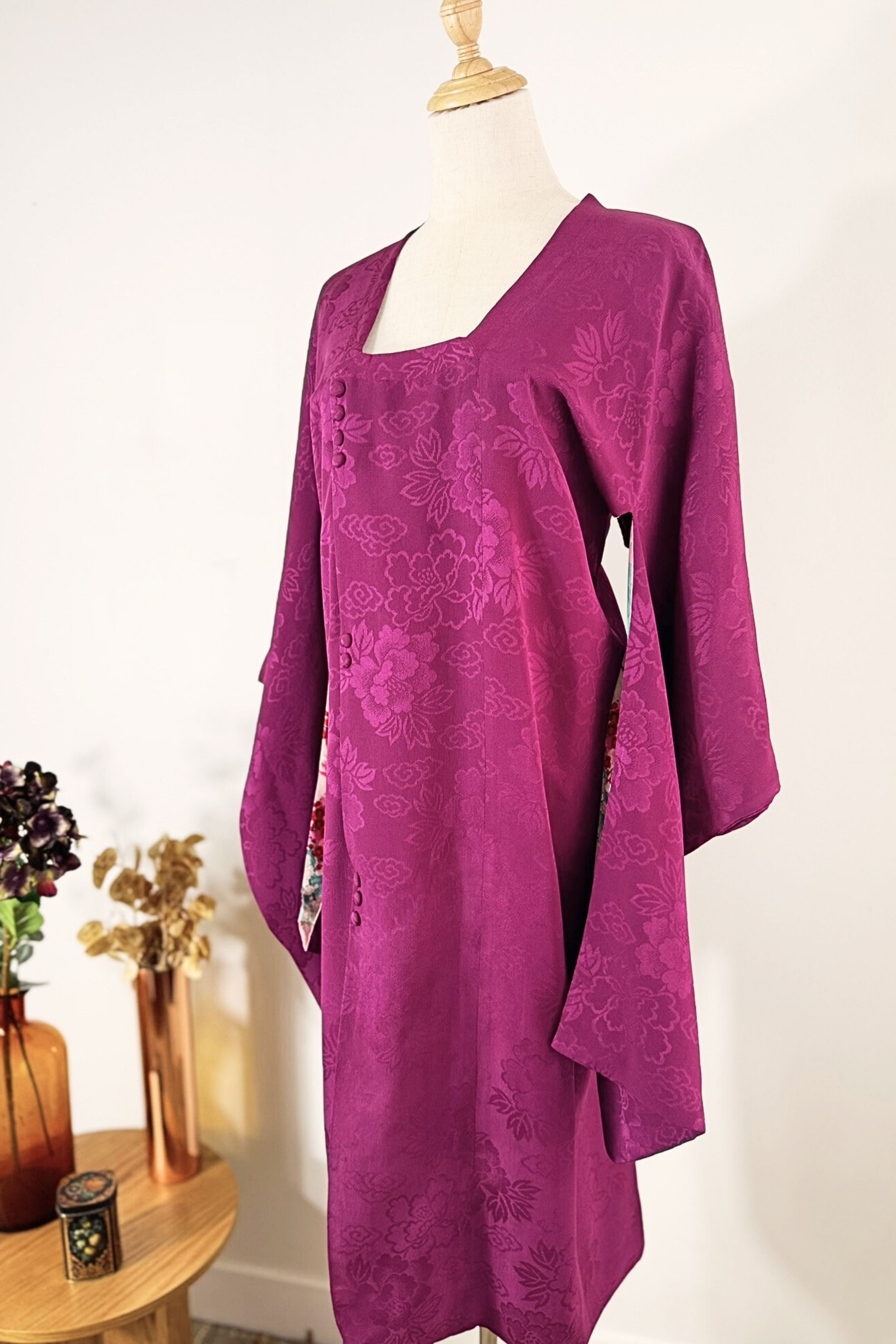 Kimono robe en soie violet