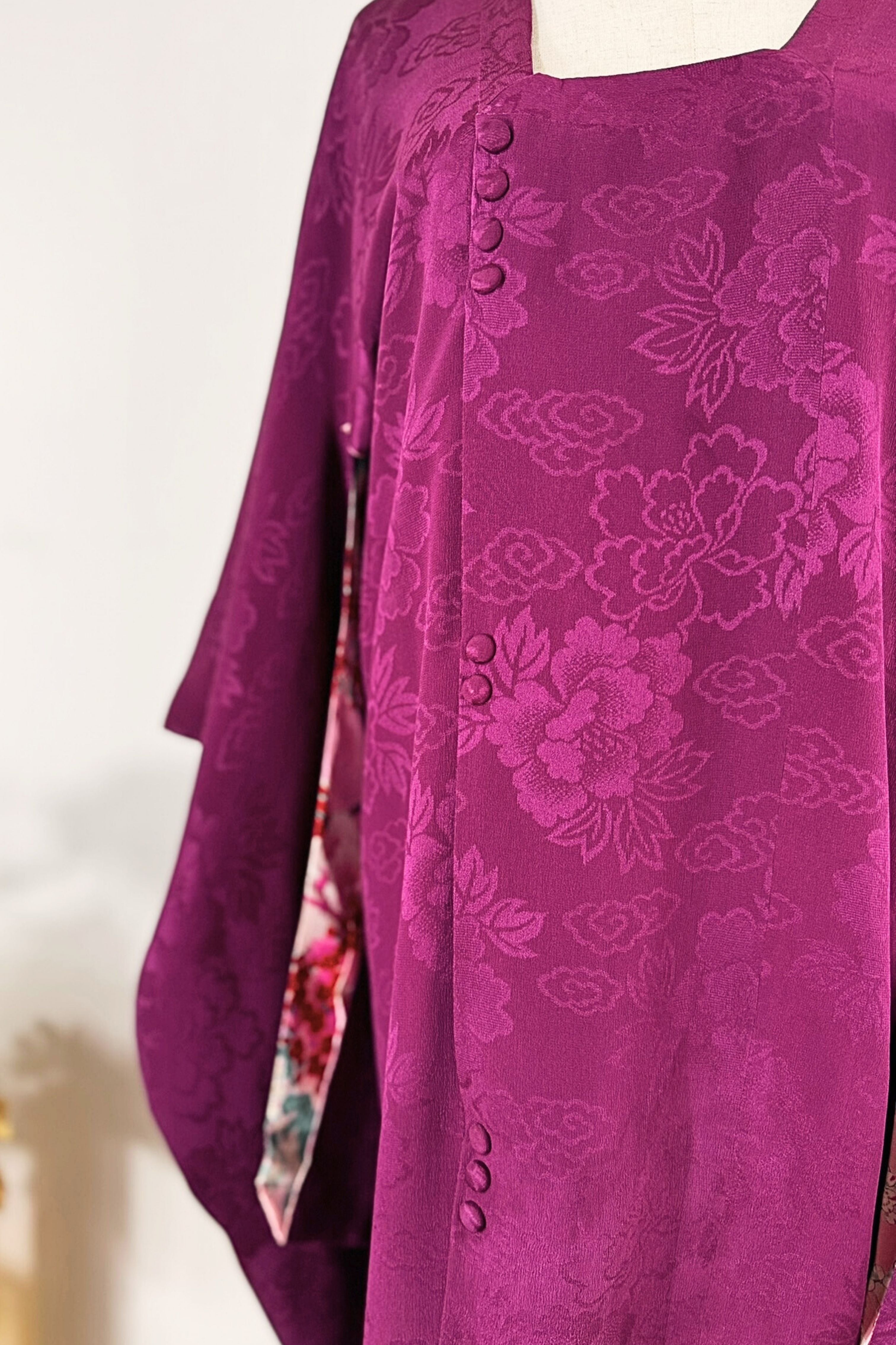 Kimono robe en soie violet