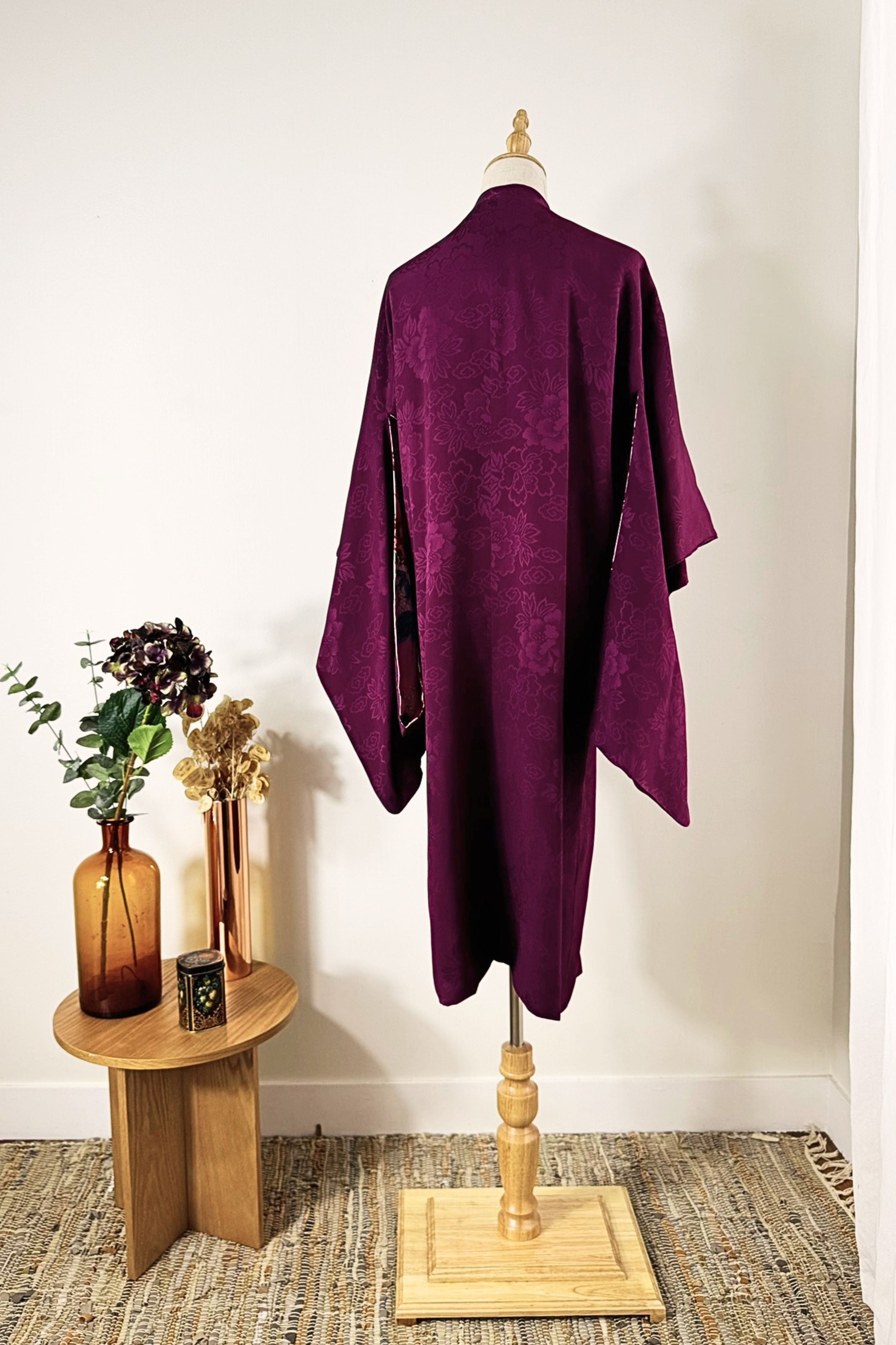 Kimono robe en soie violet