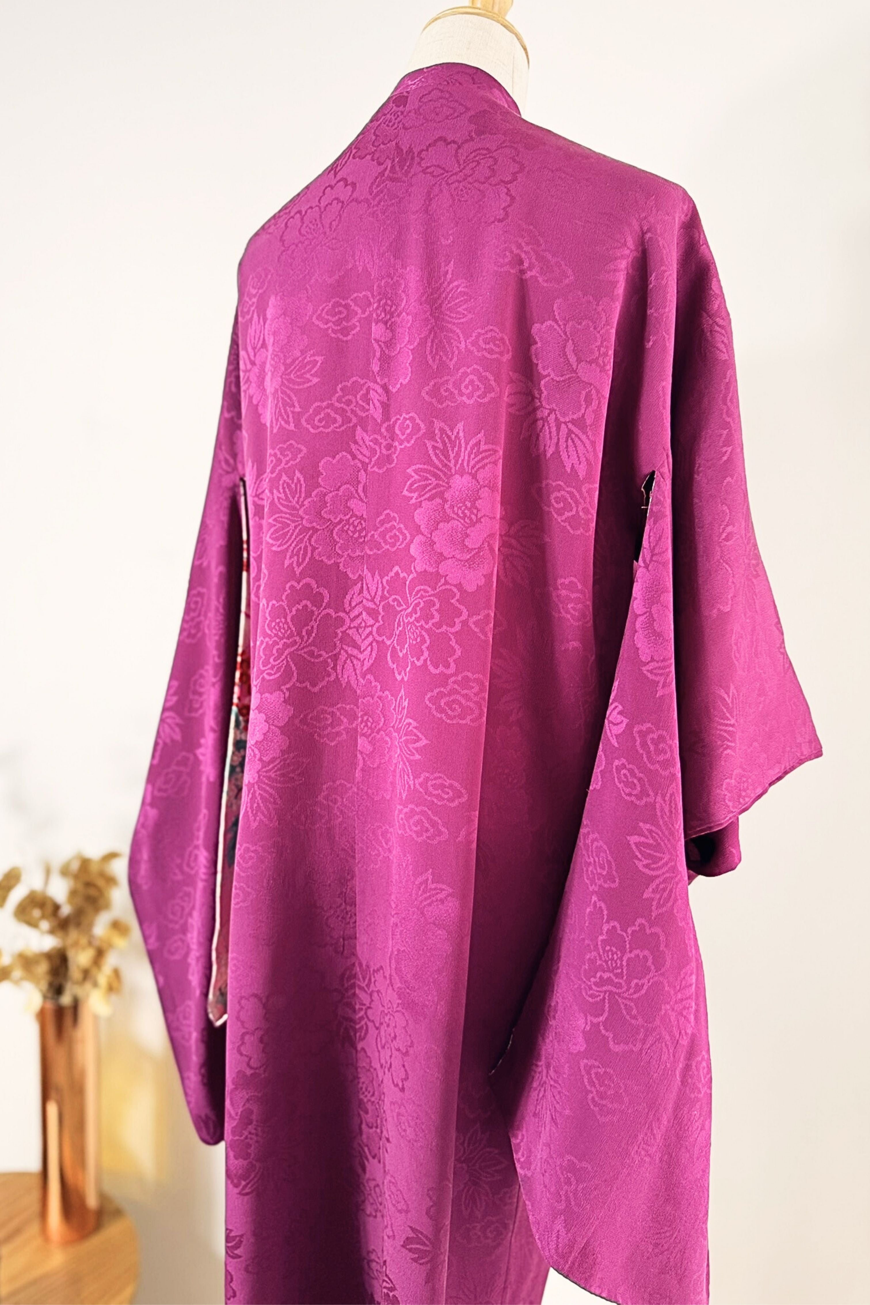 Kimono robe en soie violet