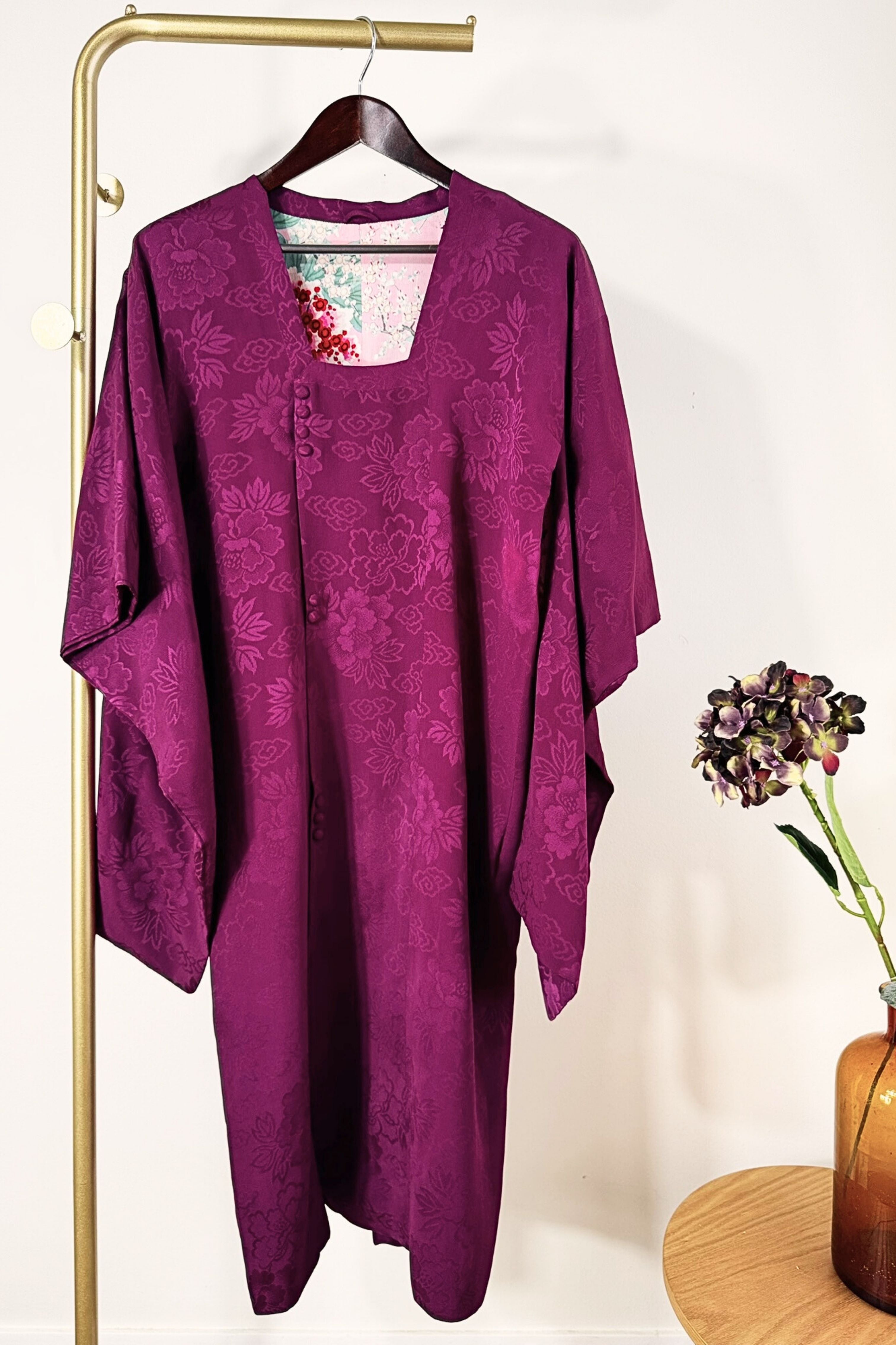 Kimono robe en soie violet