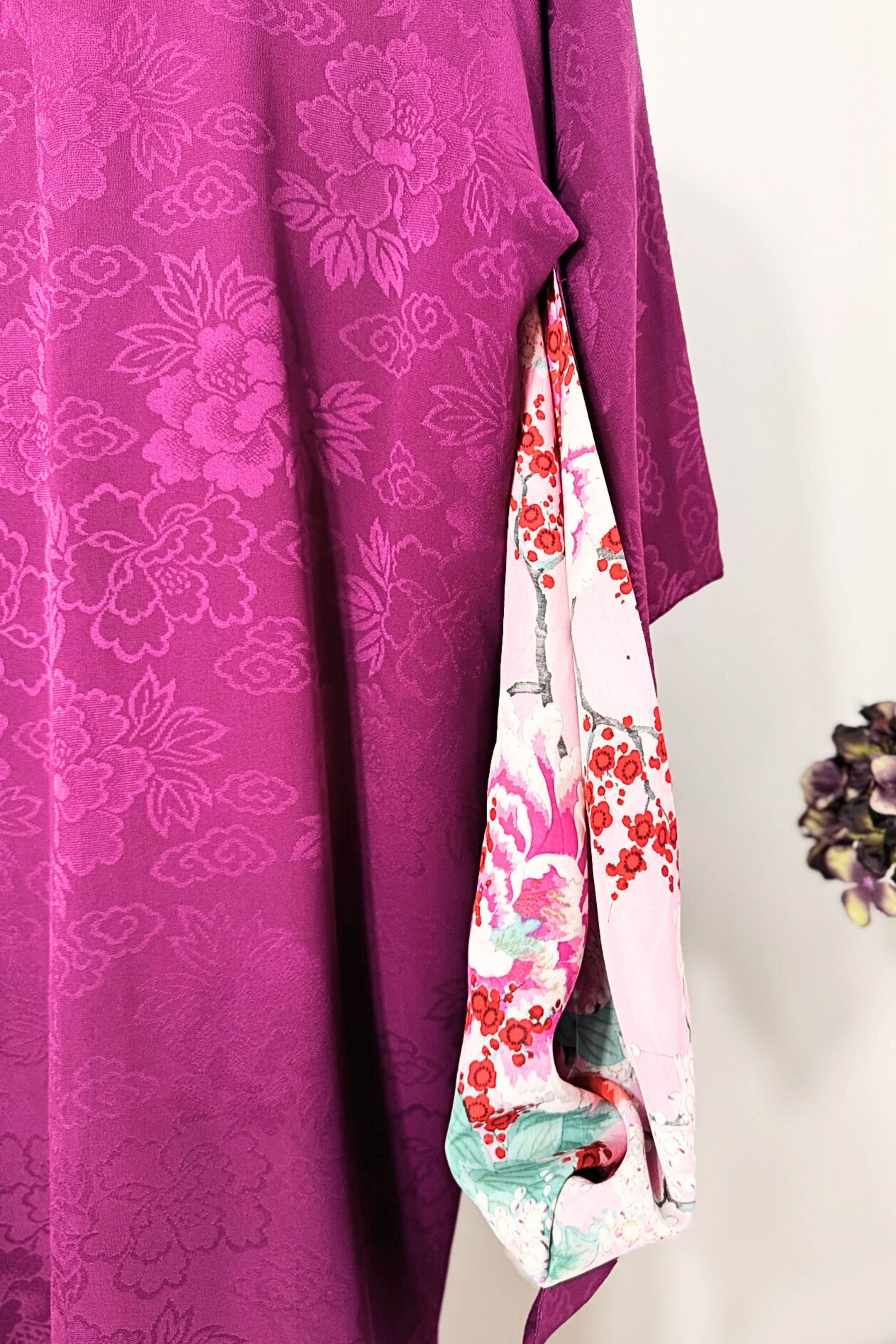 Kimono robe en soie violet