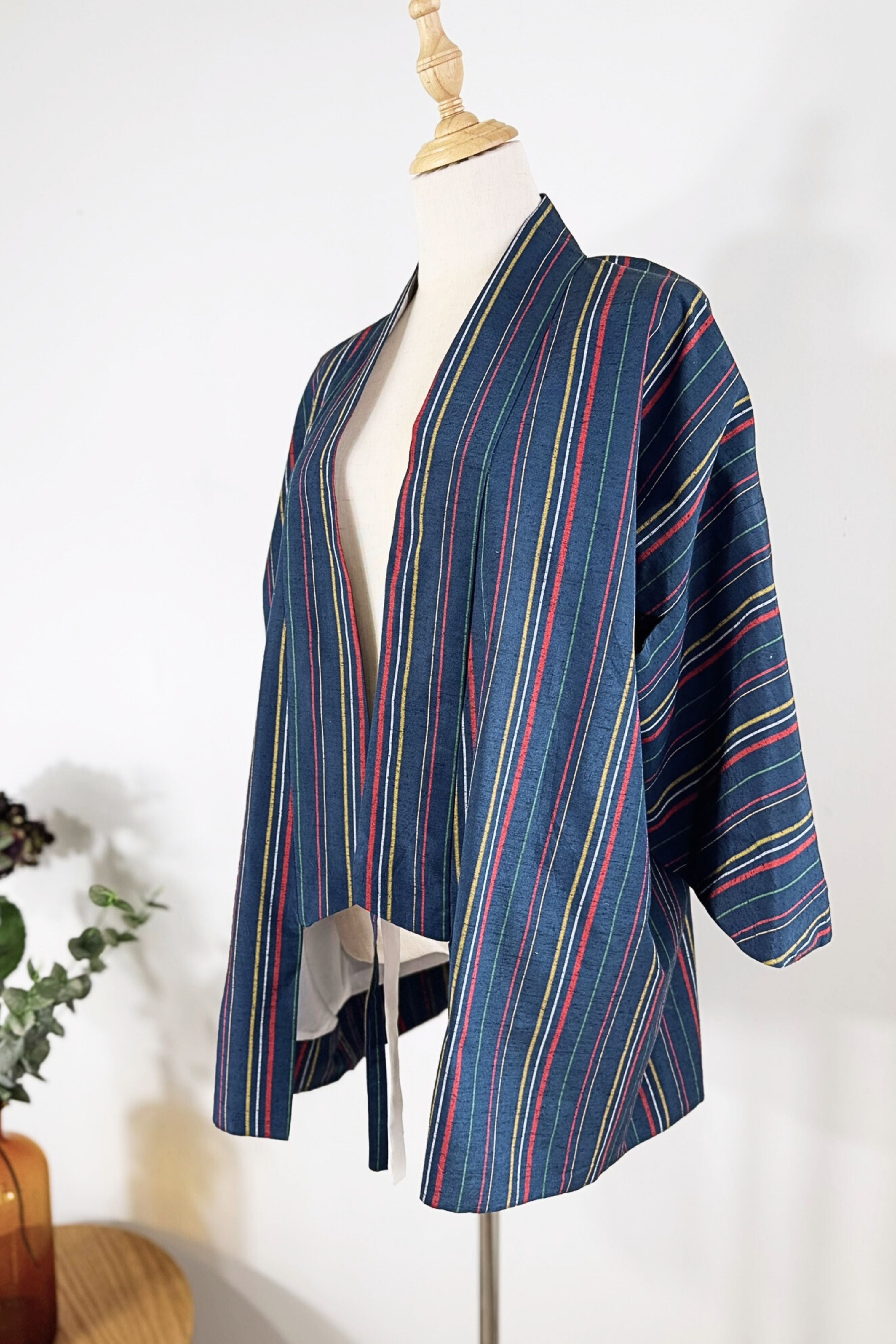 Kimono court à rayures marine
