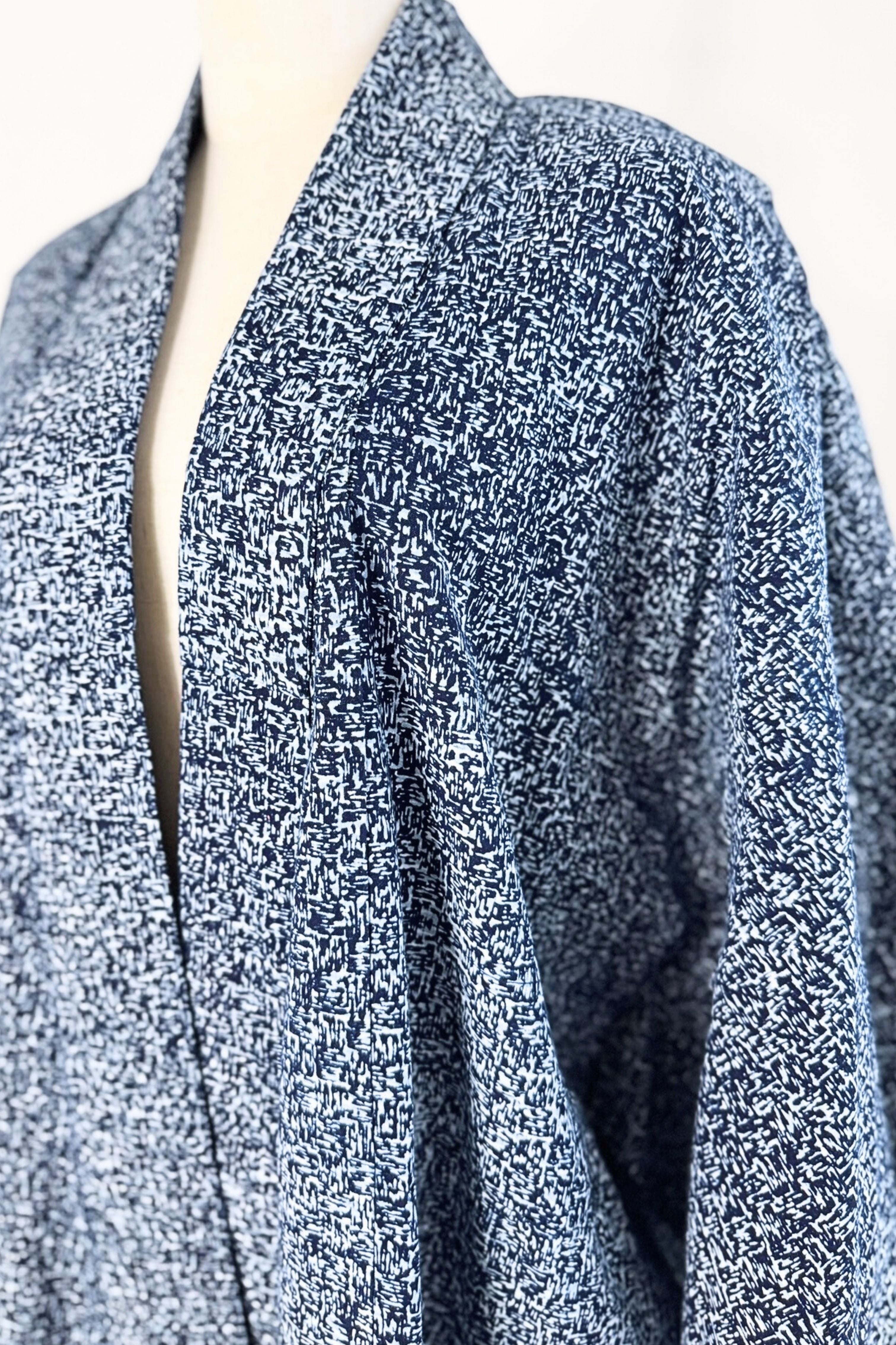 Kimono long marine en coton imprimé
