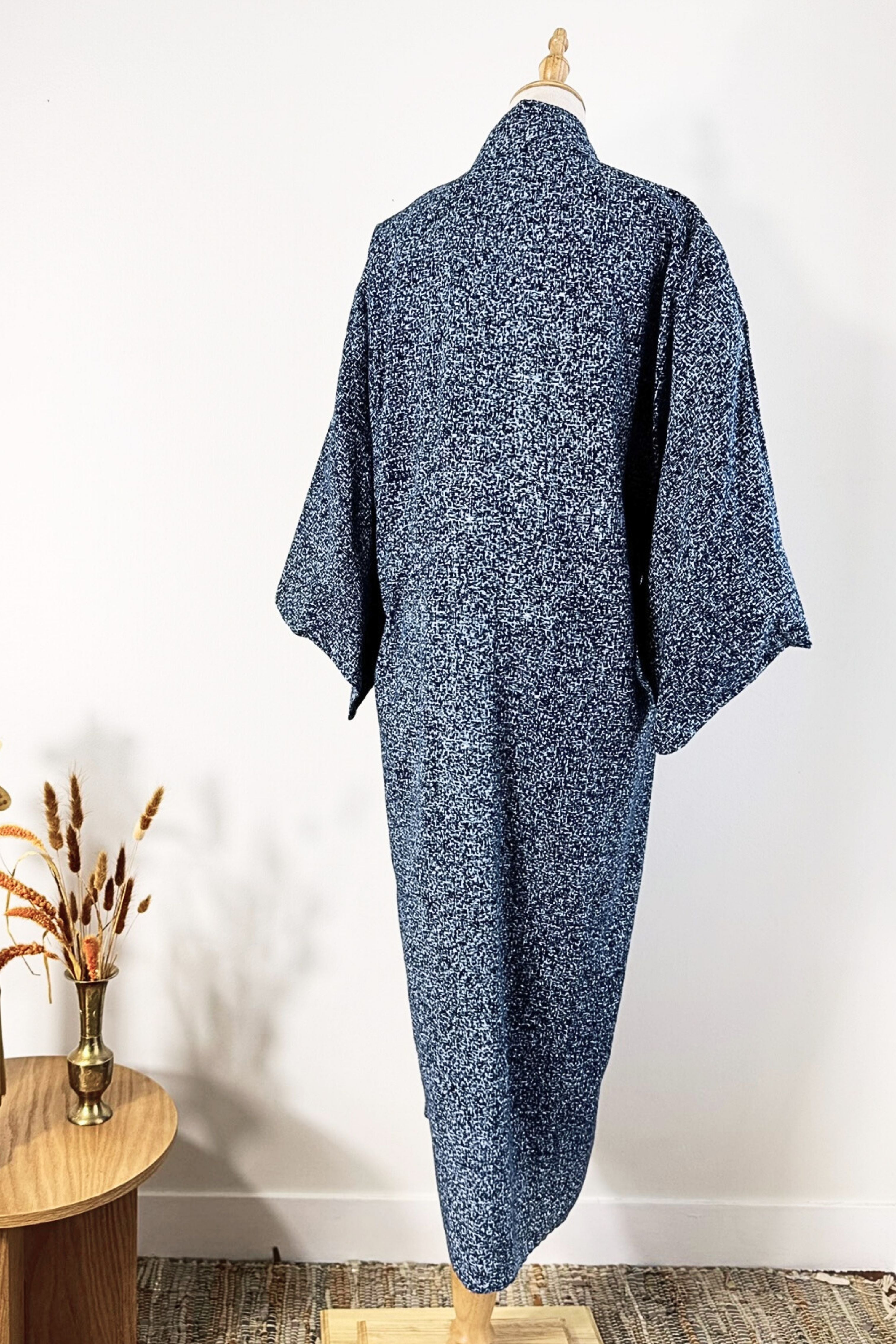 Kimono long marine en coton imprimé