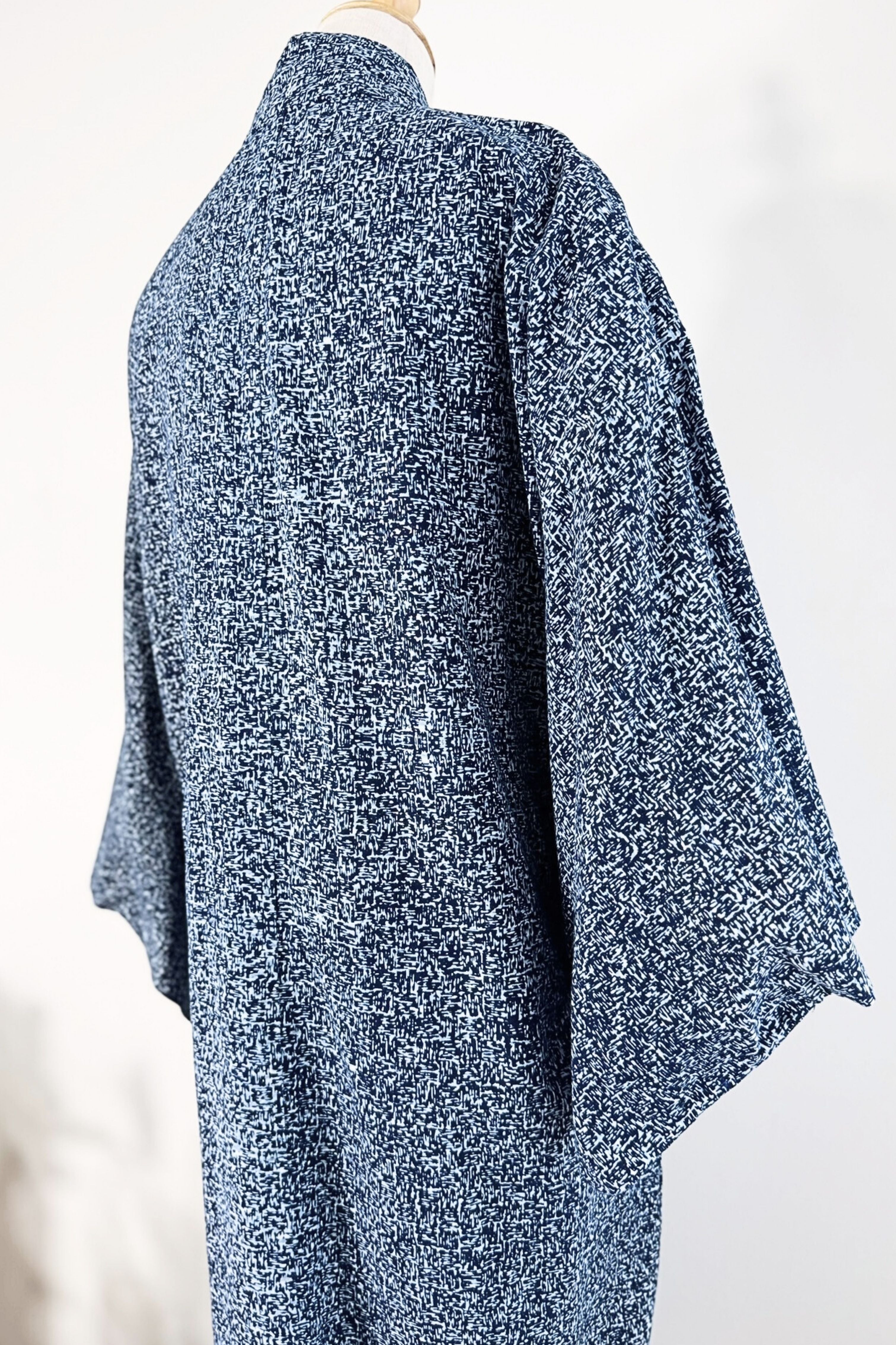 Kimono long marine en coton imprimé
