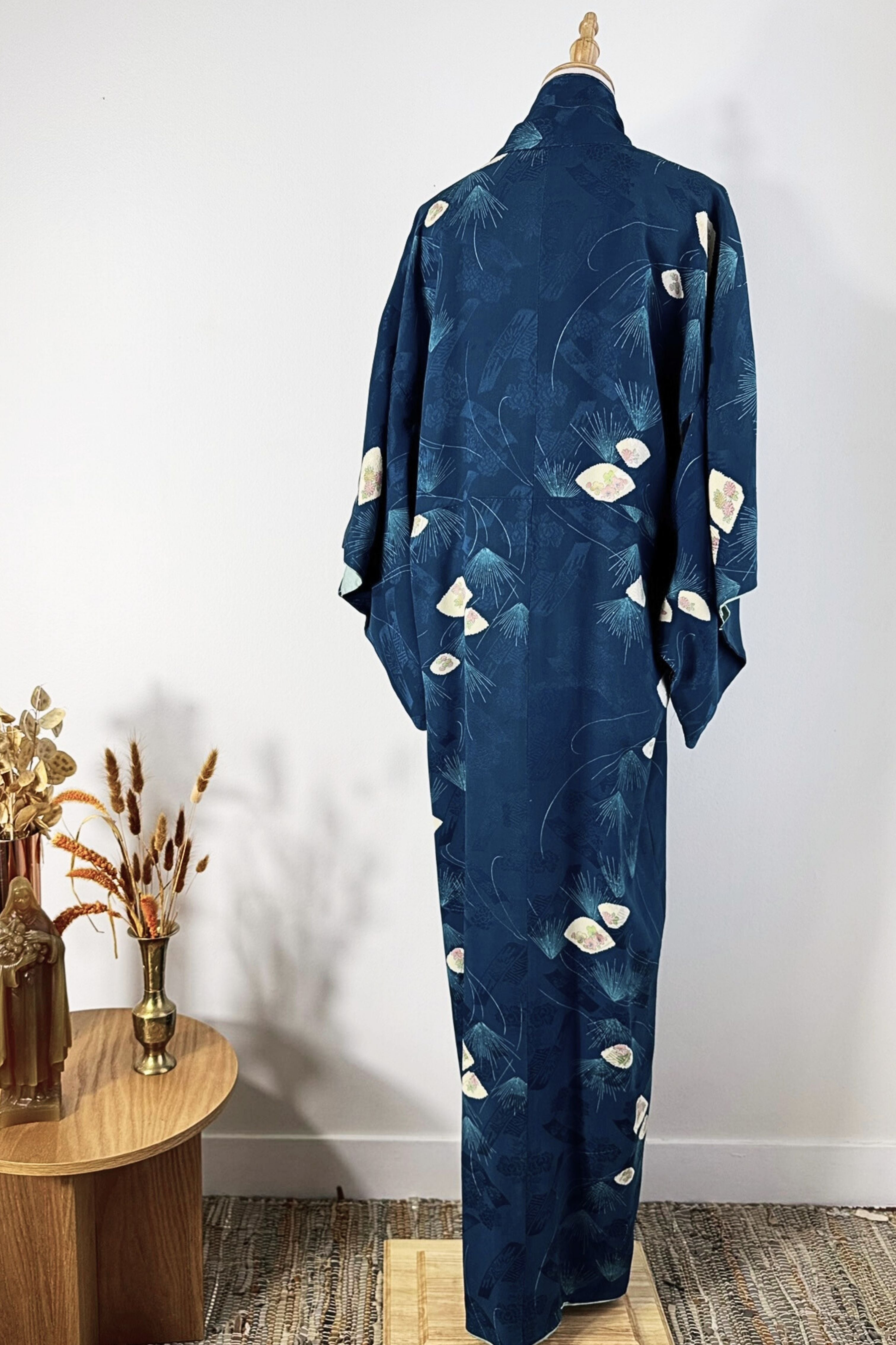 Kimono long en soie à motif floral
