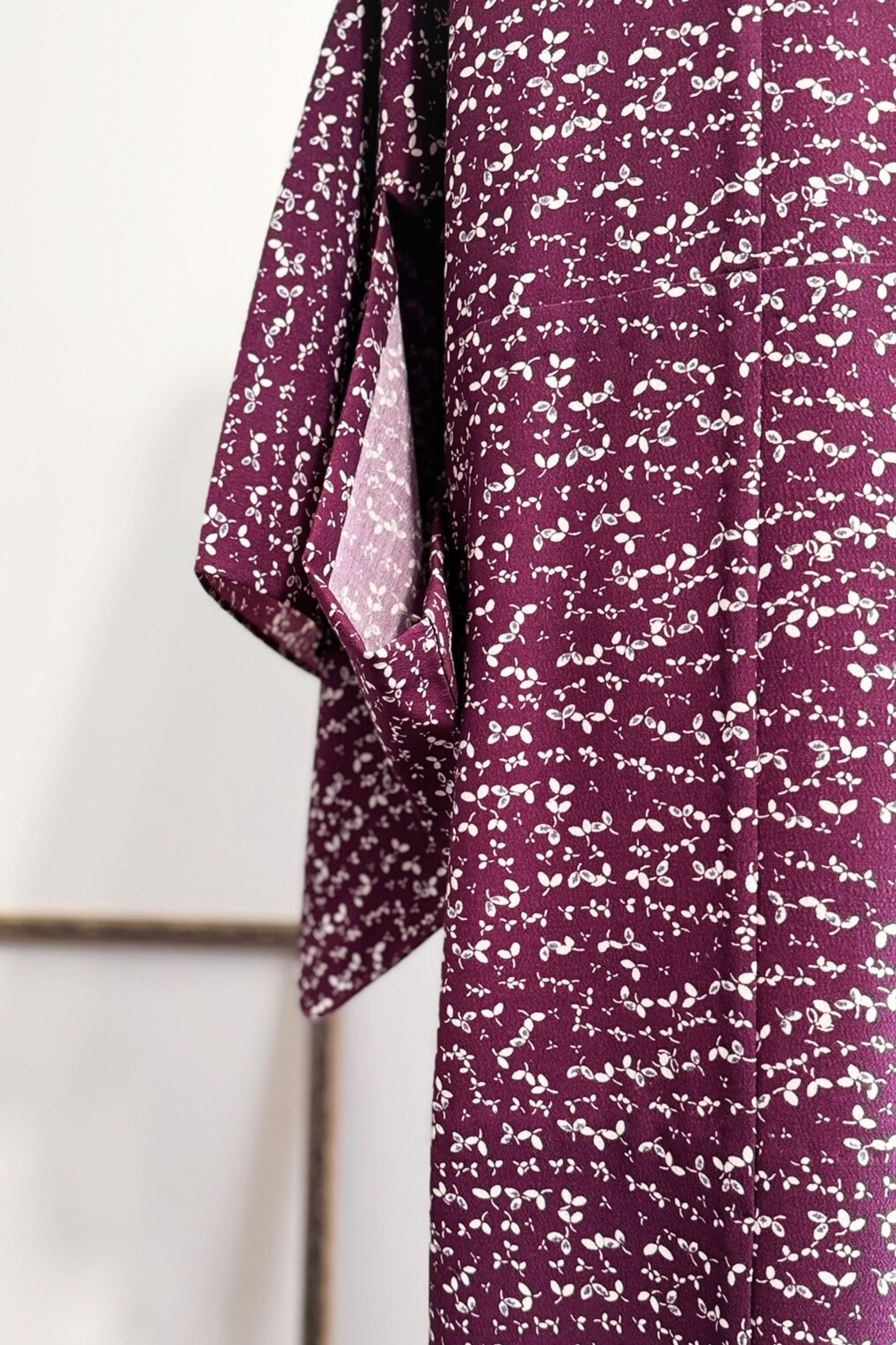 Kimono long bordeaux en coton enduit imprimé
