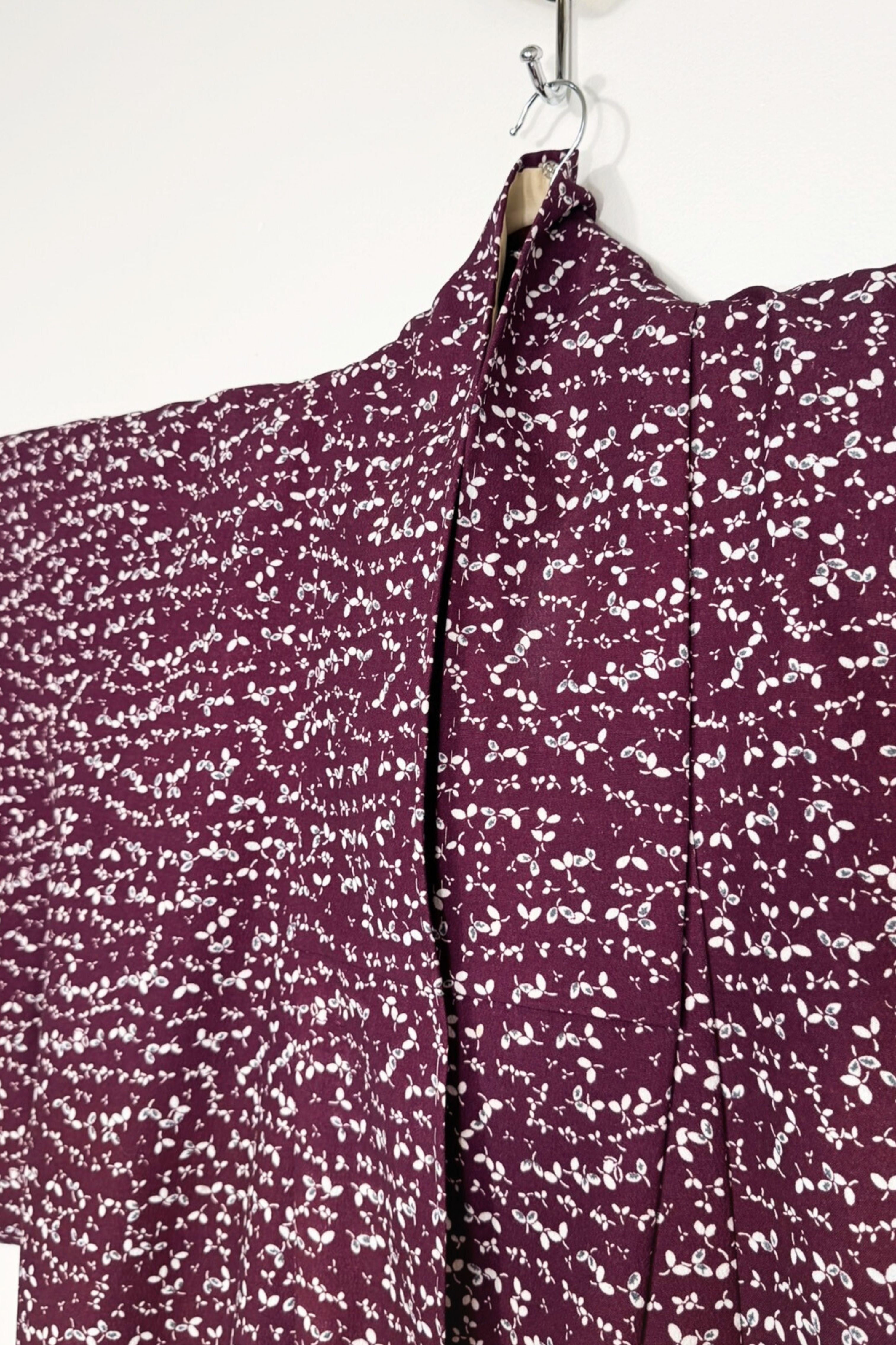 Kimono long bordeaux en coton enduit imprimé