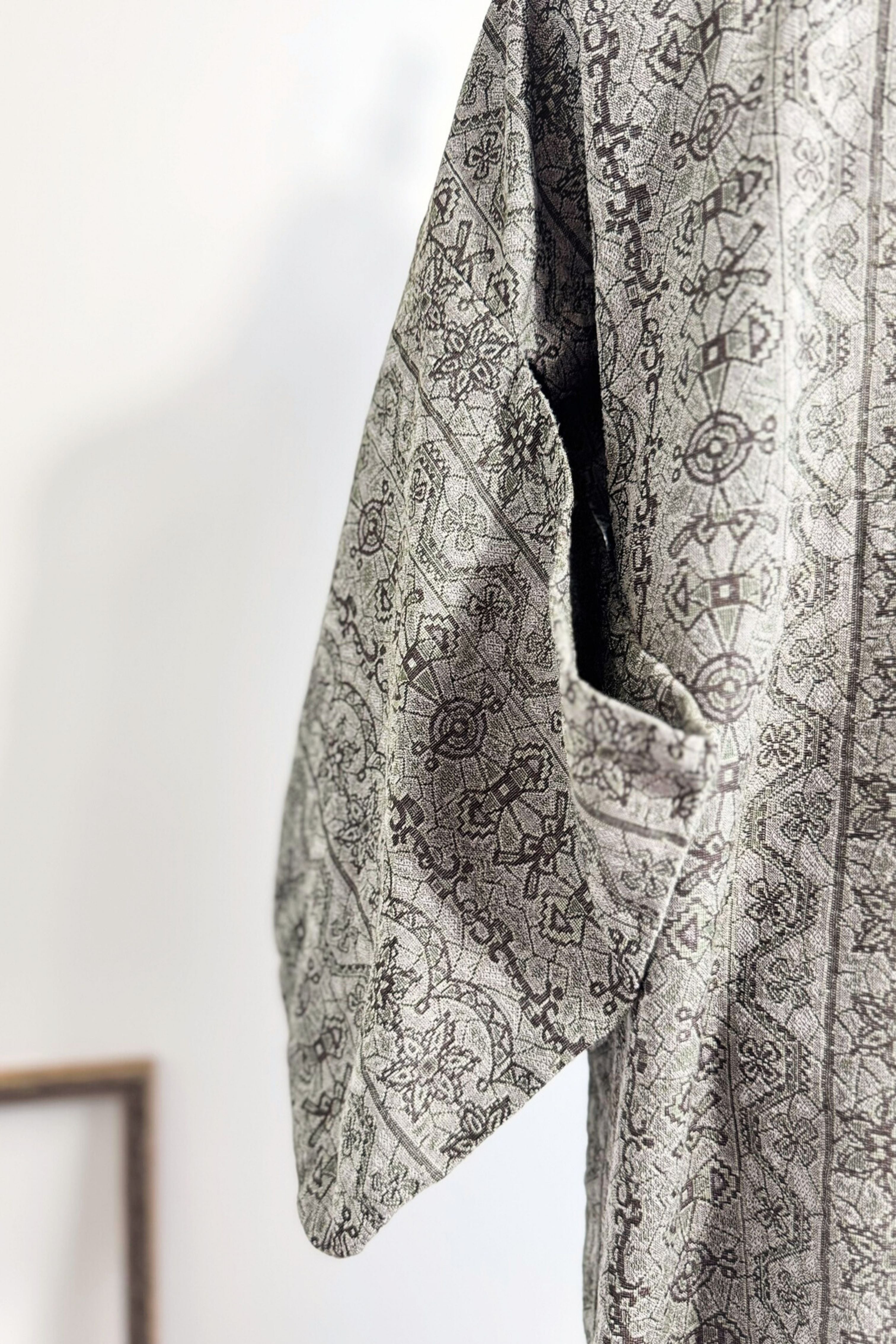 Kimono long en coton épais à motifs kaki