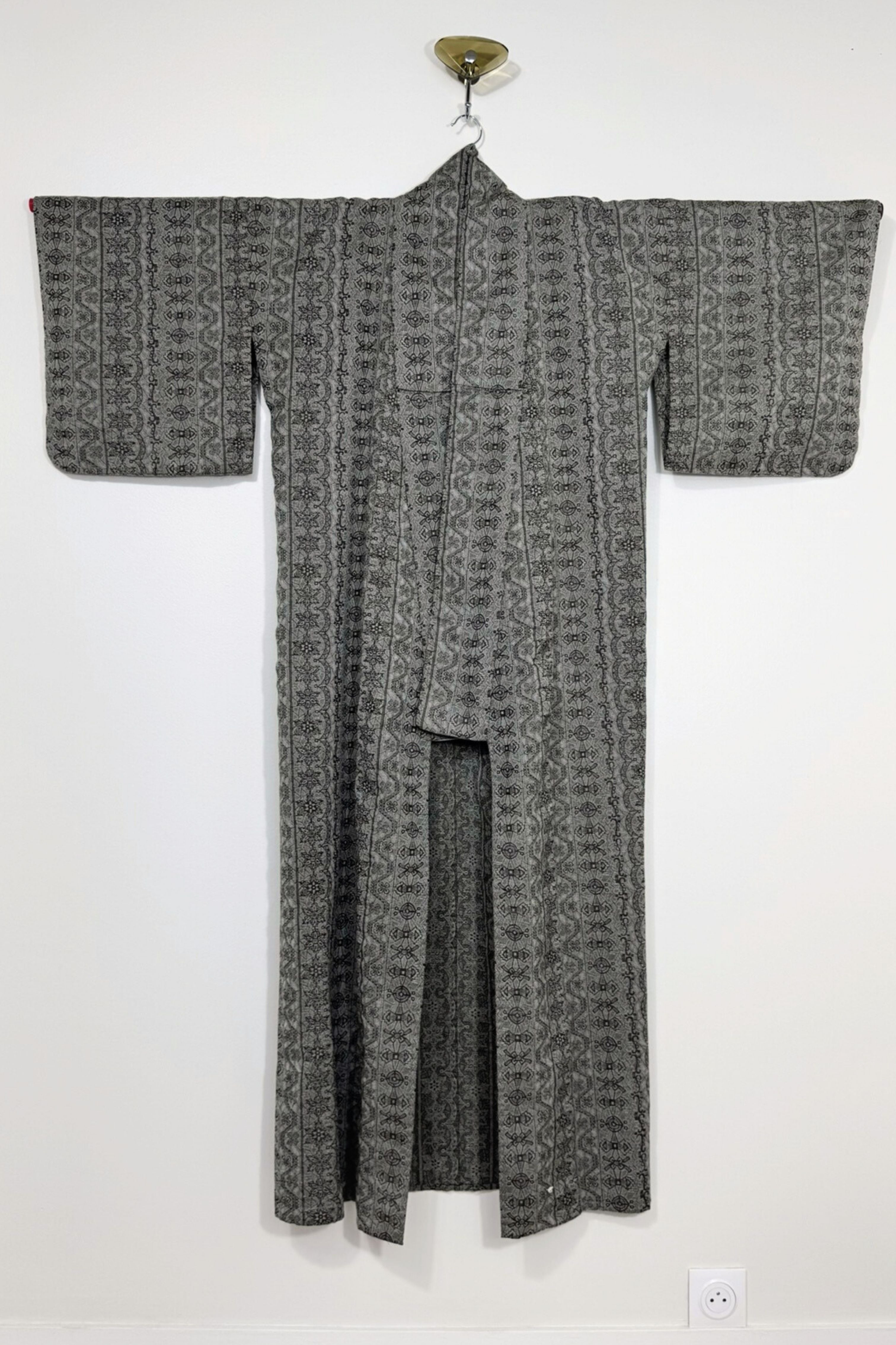 Kimono long en coton épais à motifs kaki