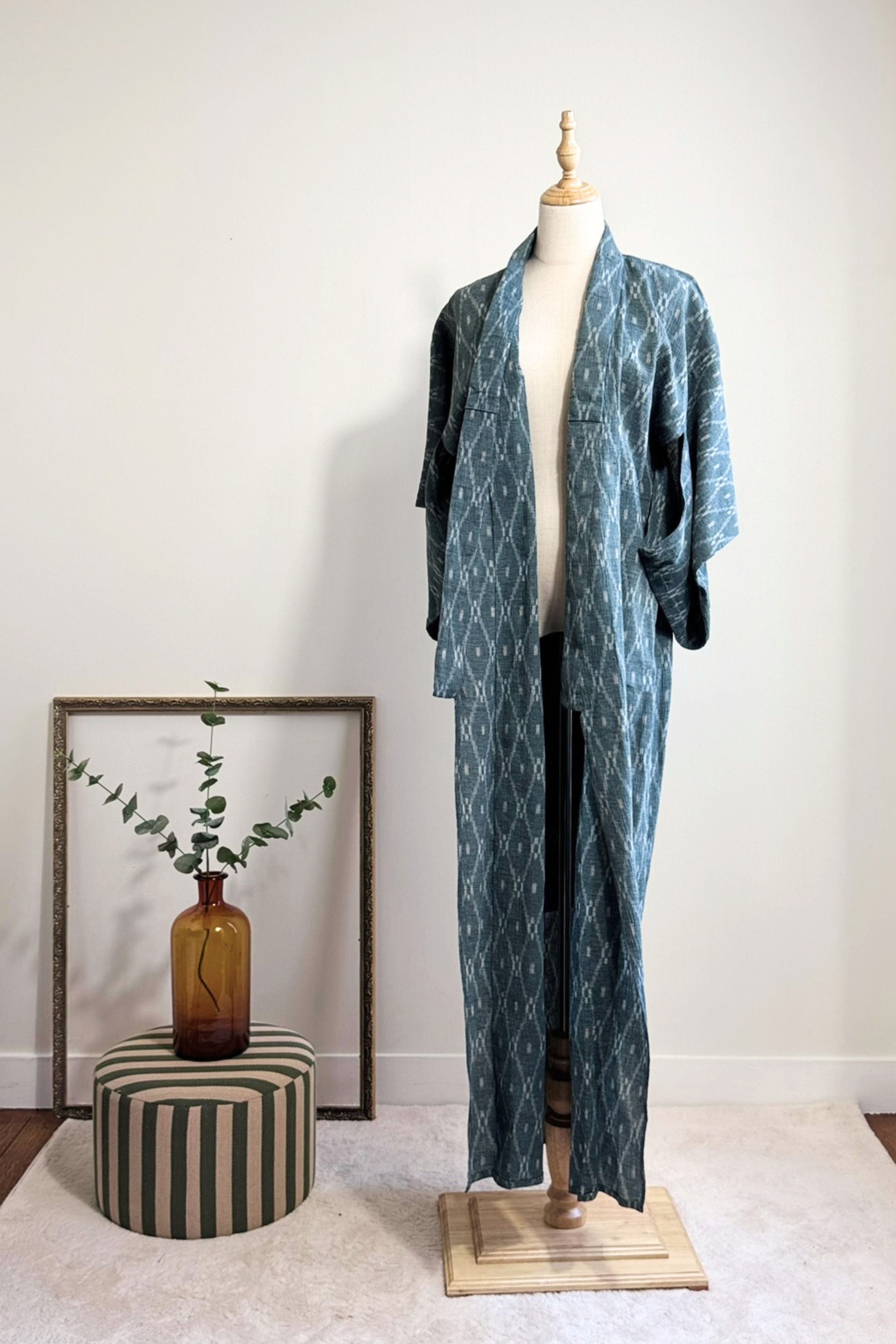 Kimono long épais à motifs vert