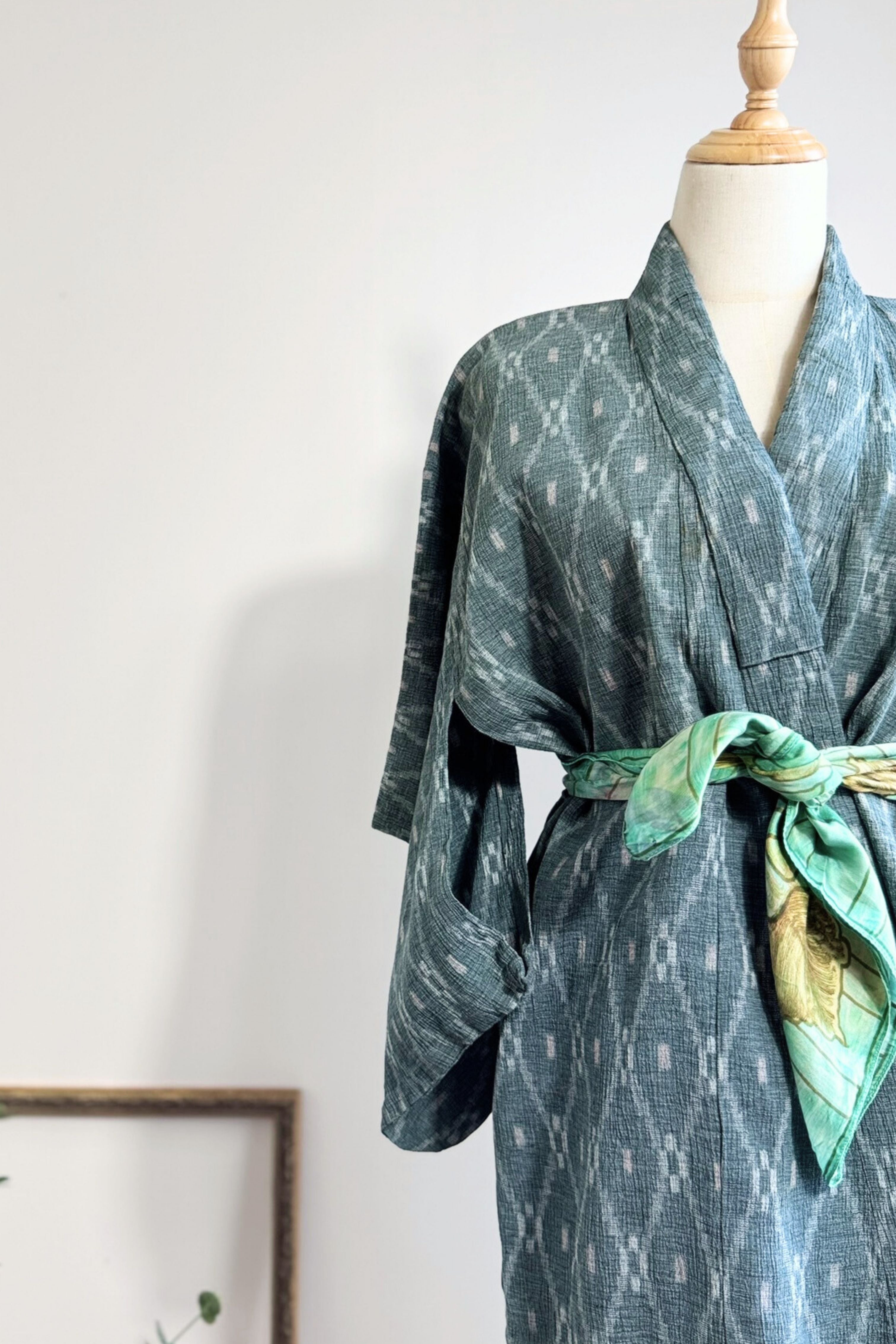 Kimono long épais à motifs vert