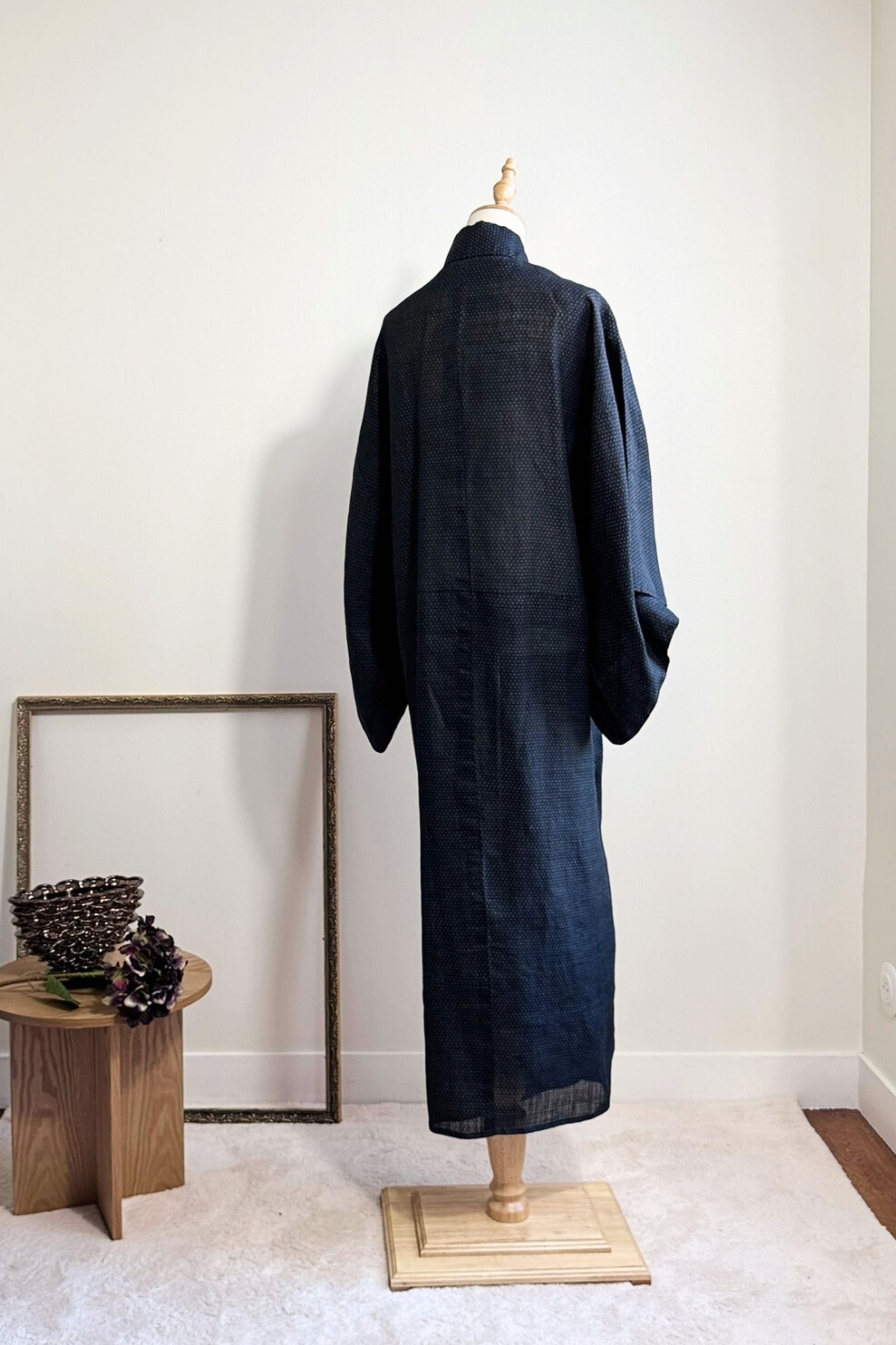 Kimono long épais à petits points noir