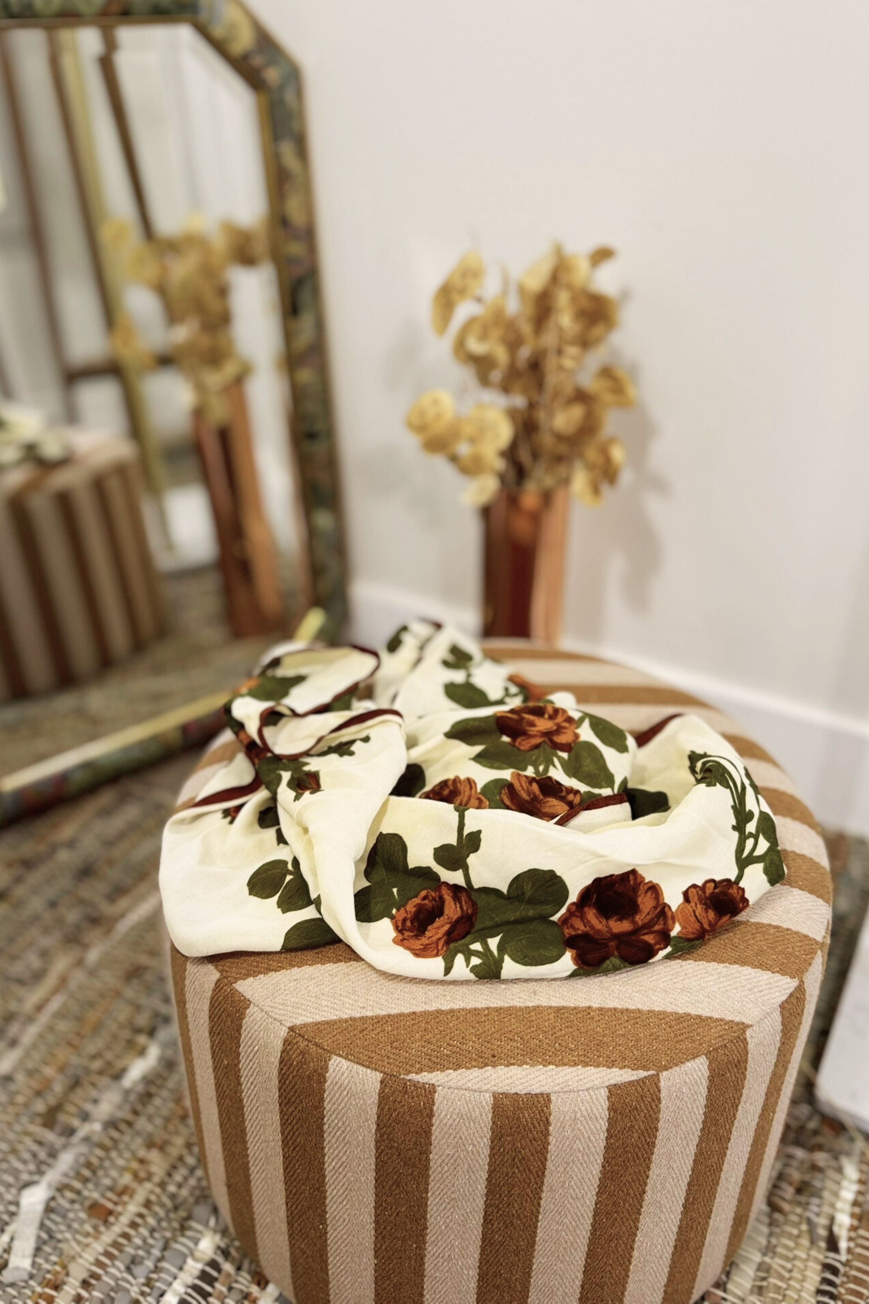 White floral print silk scarf