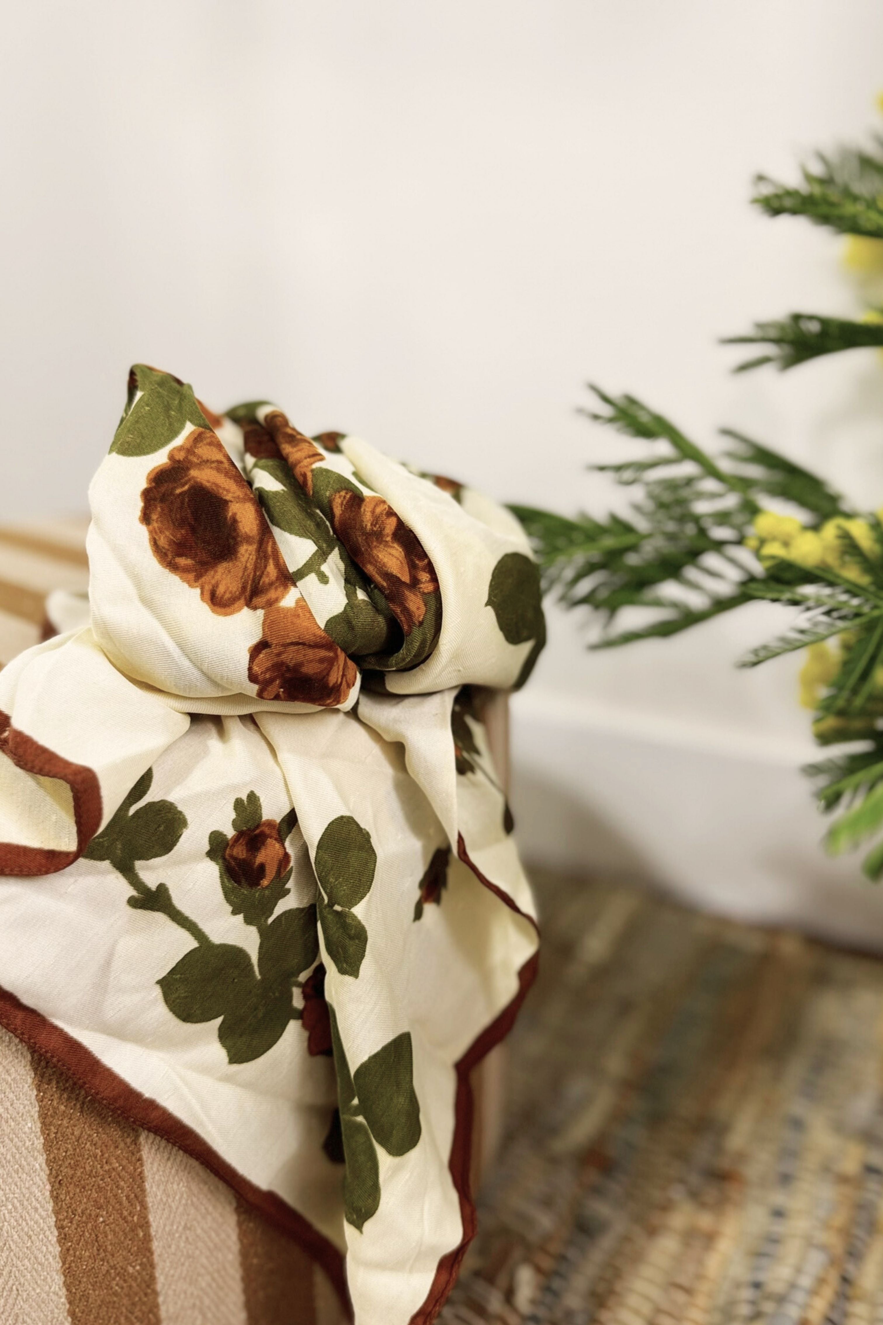 White floral print silk scarf