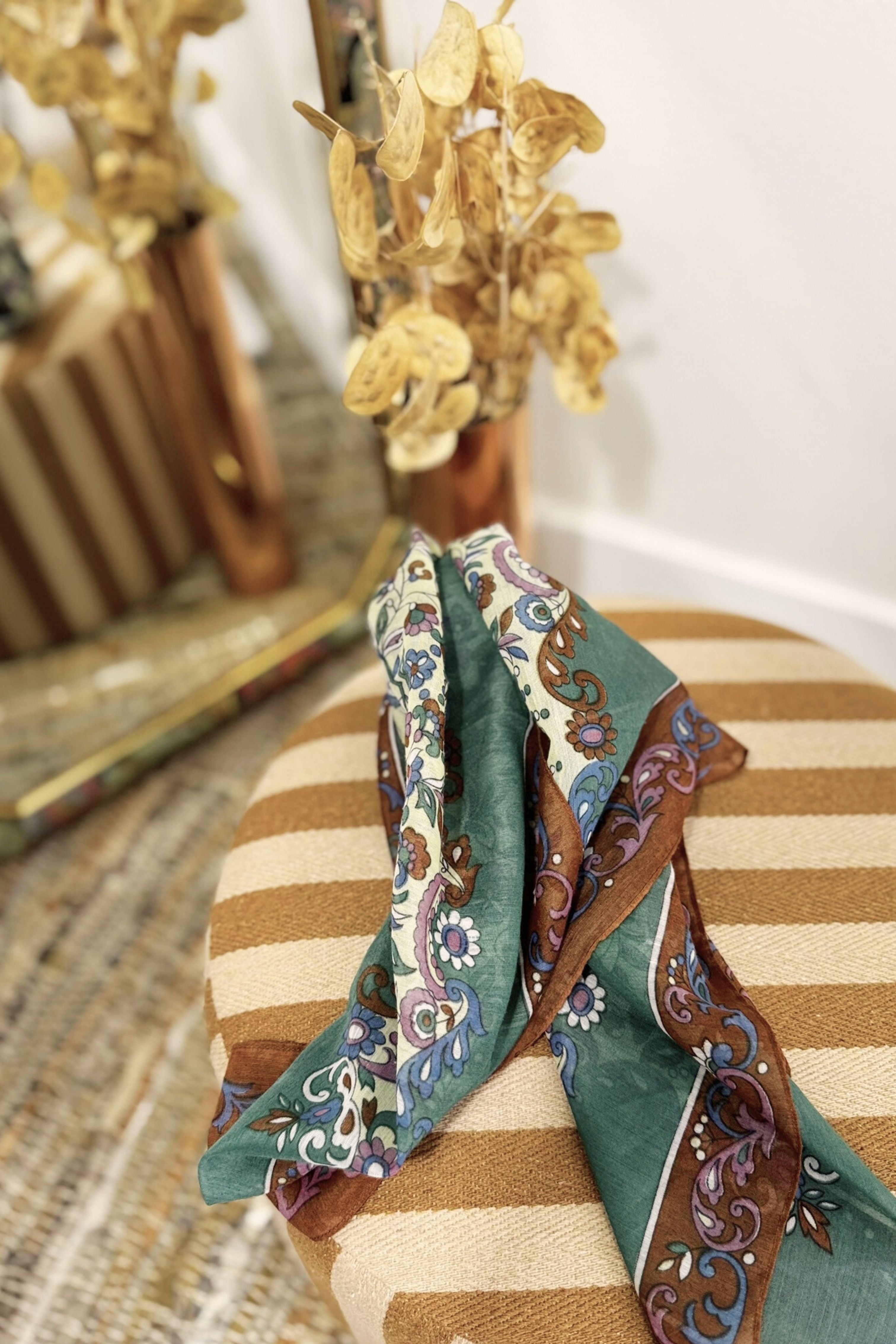 White floral print silk scarf