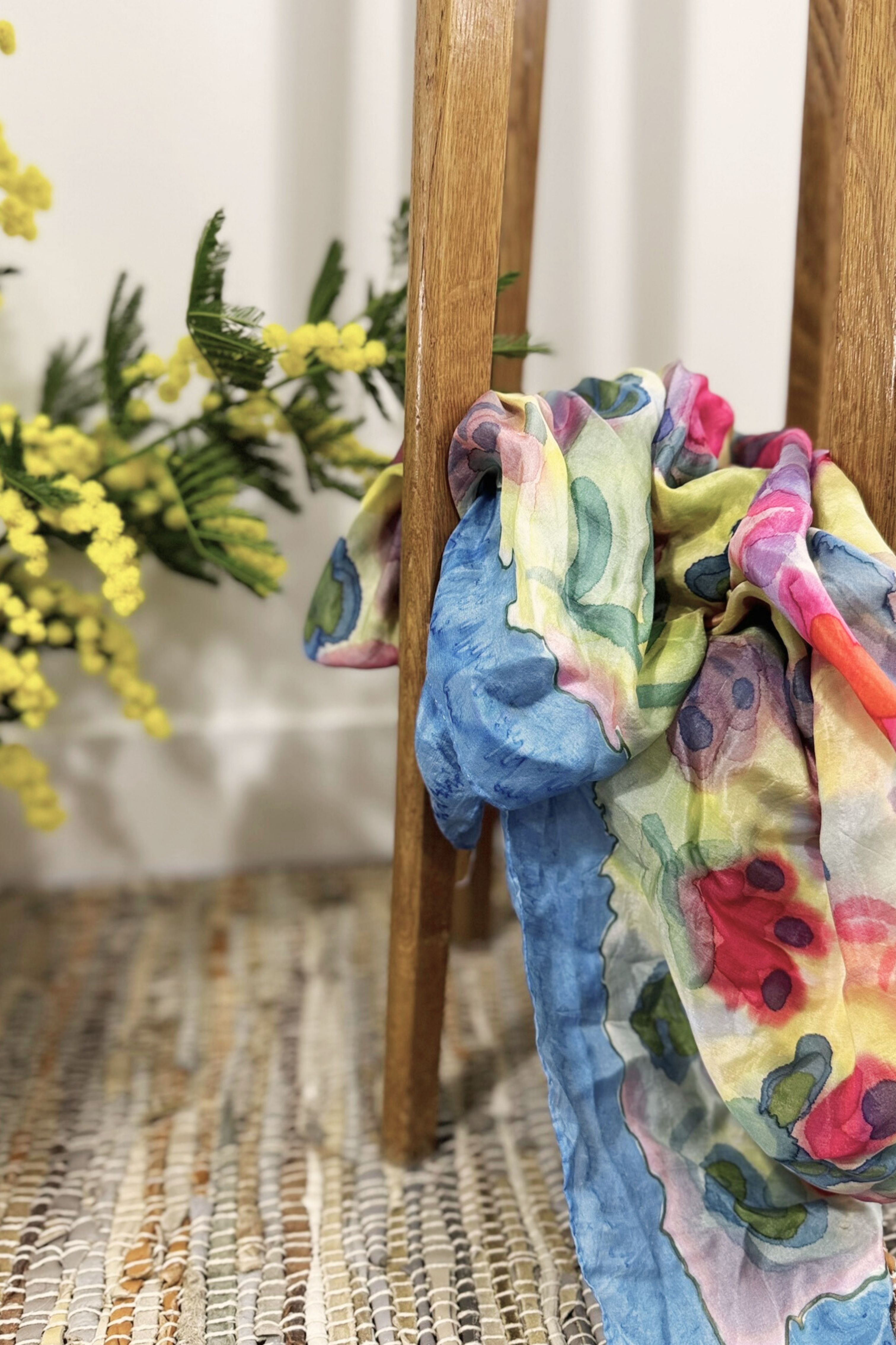 White floral print silk scarf