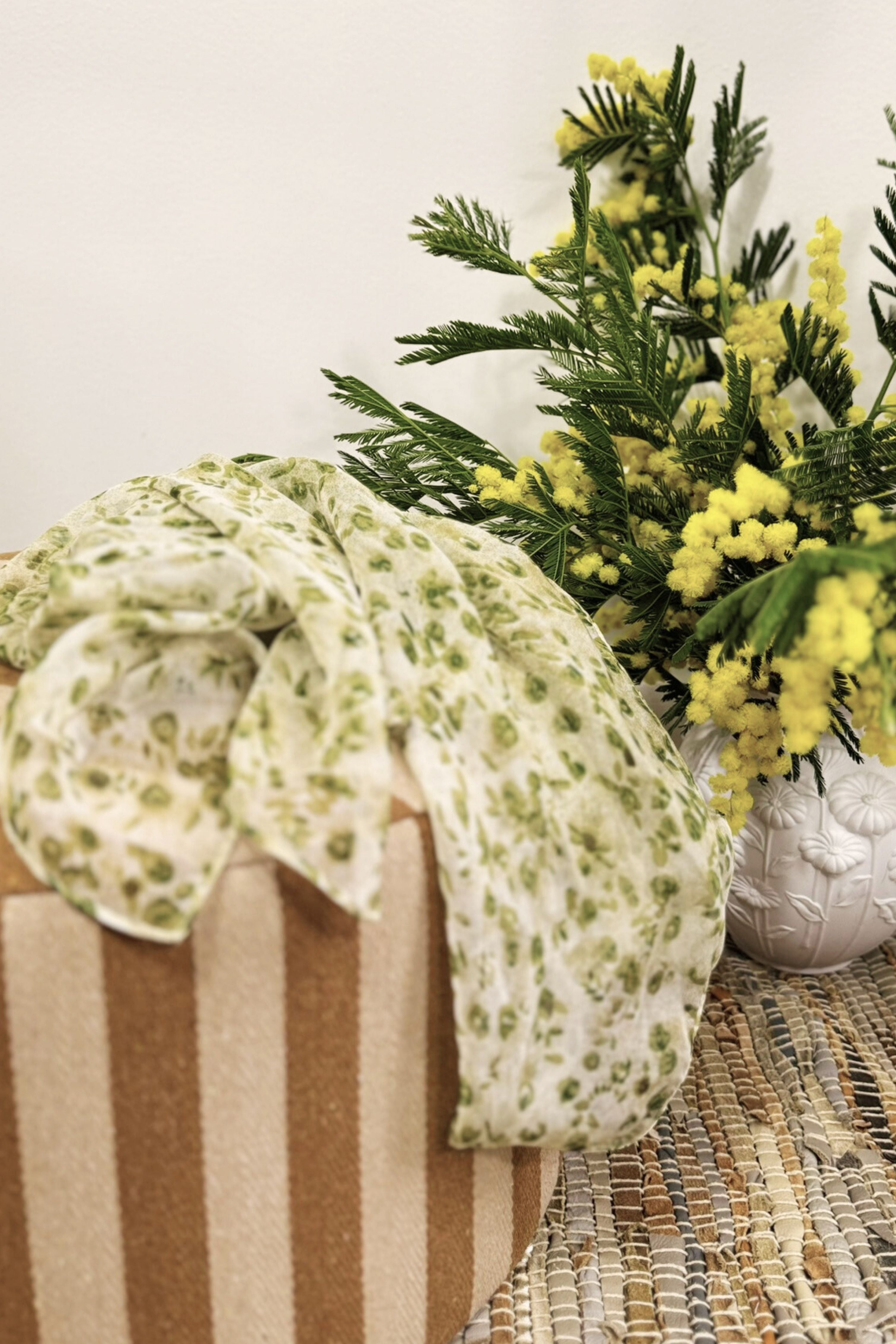 White floral print silk scarf
