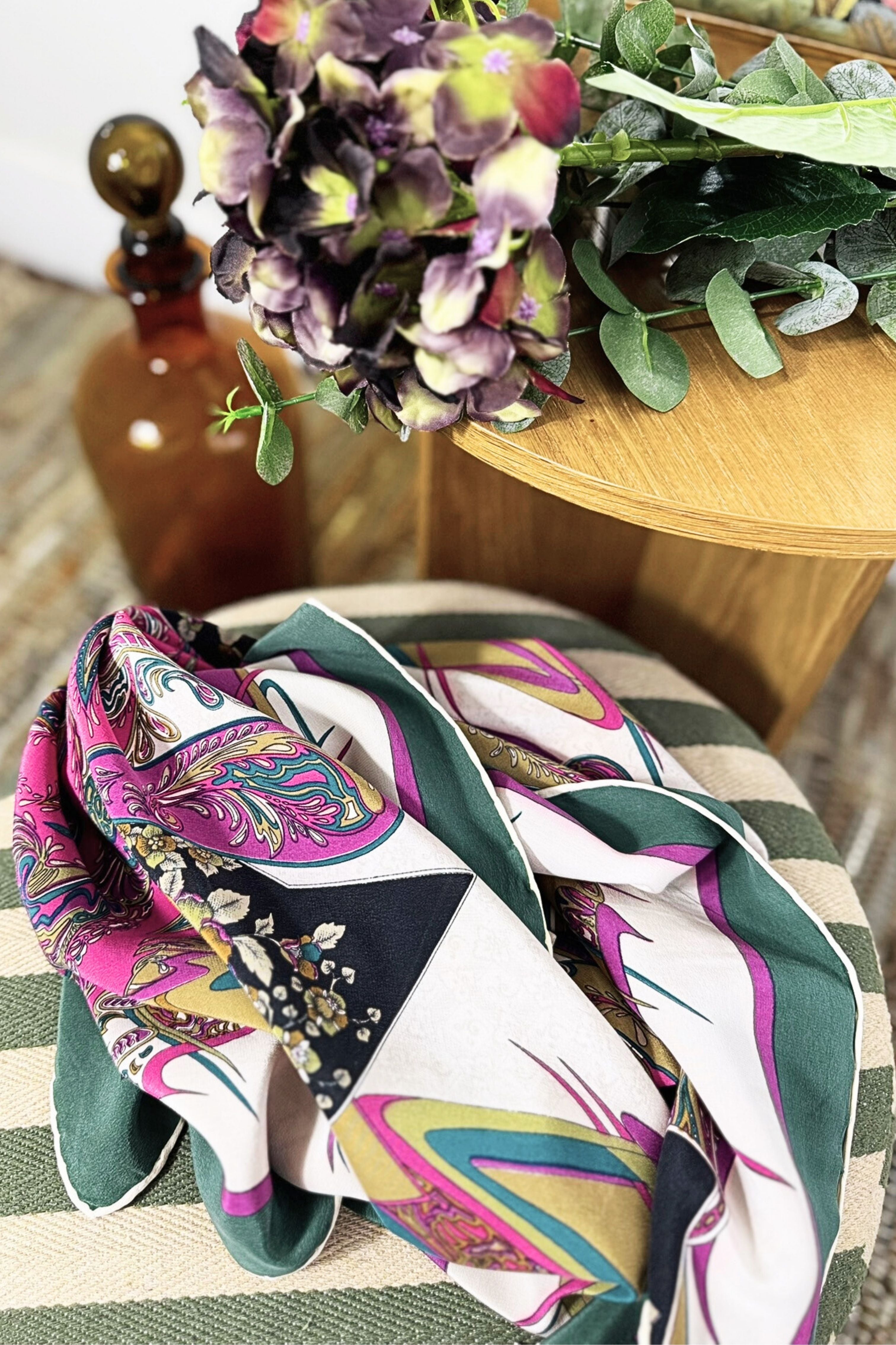 White floral print silk scarf