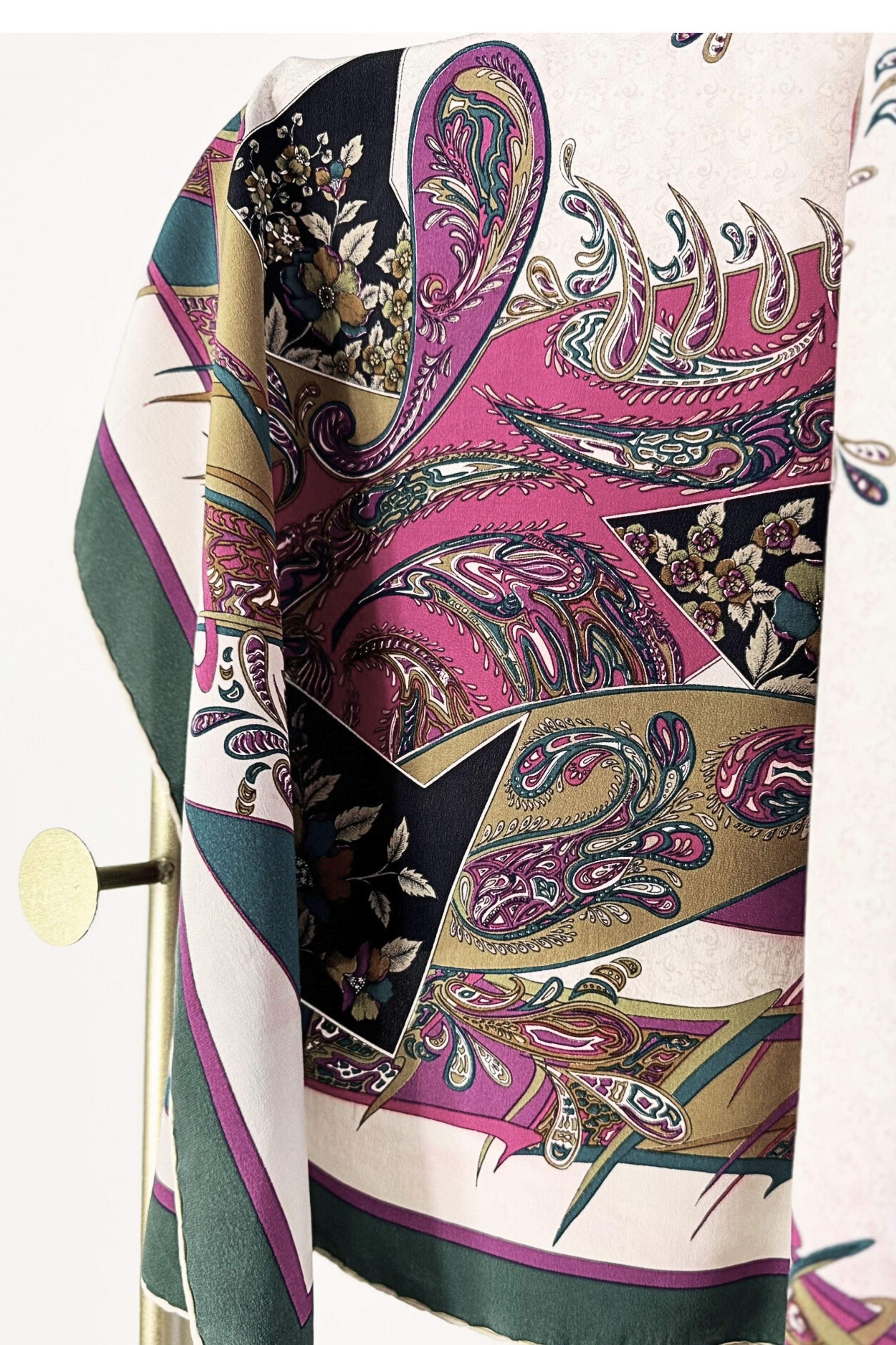 White floral print silk scarf