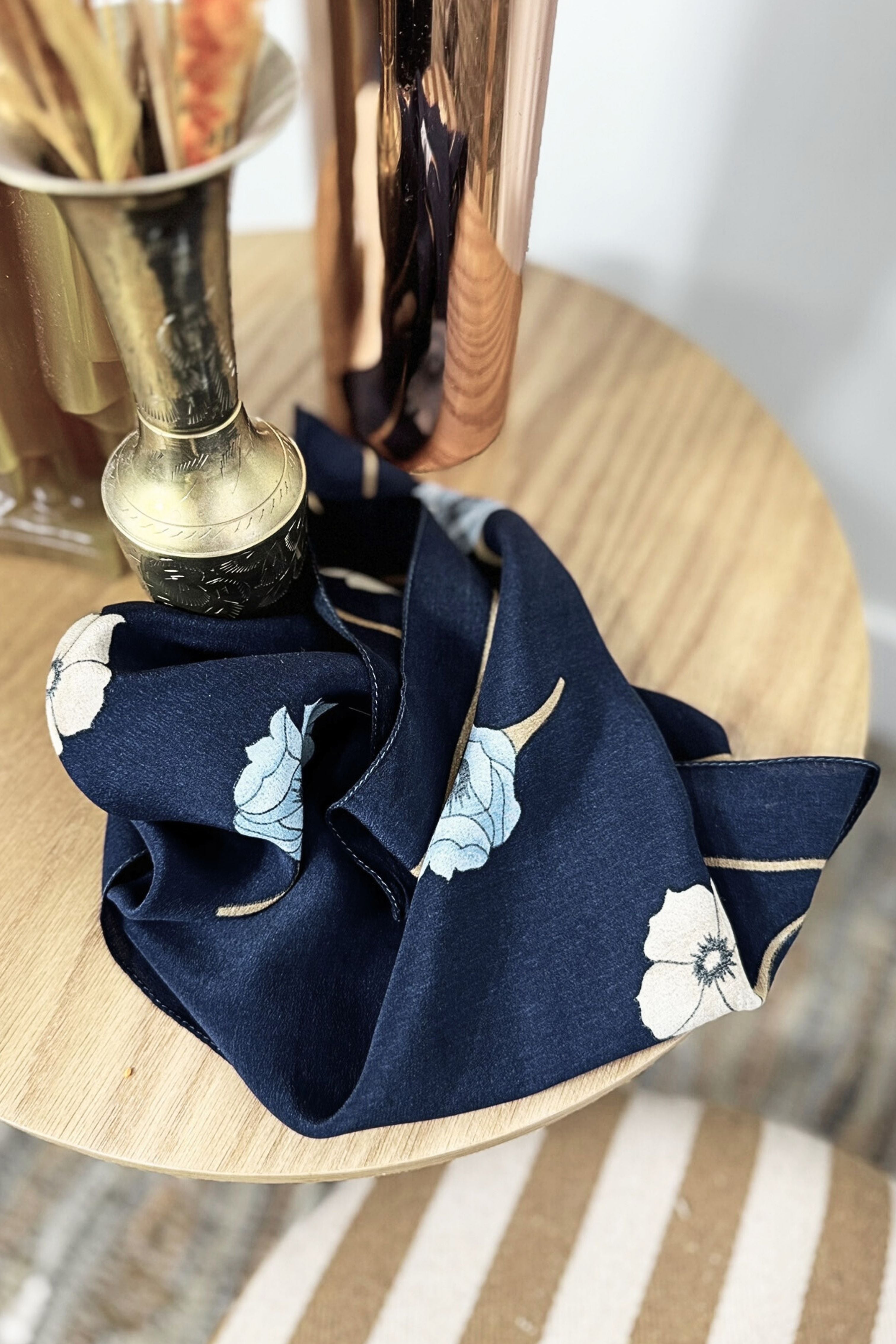 White floral print silk scarf