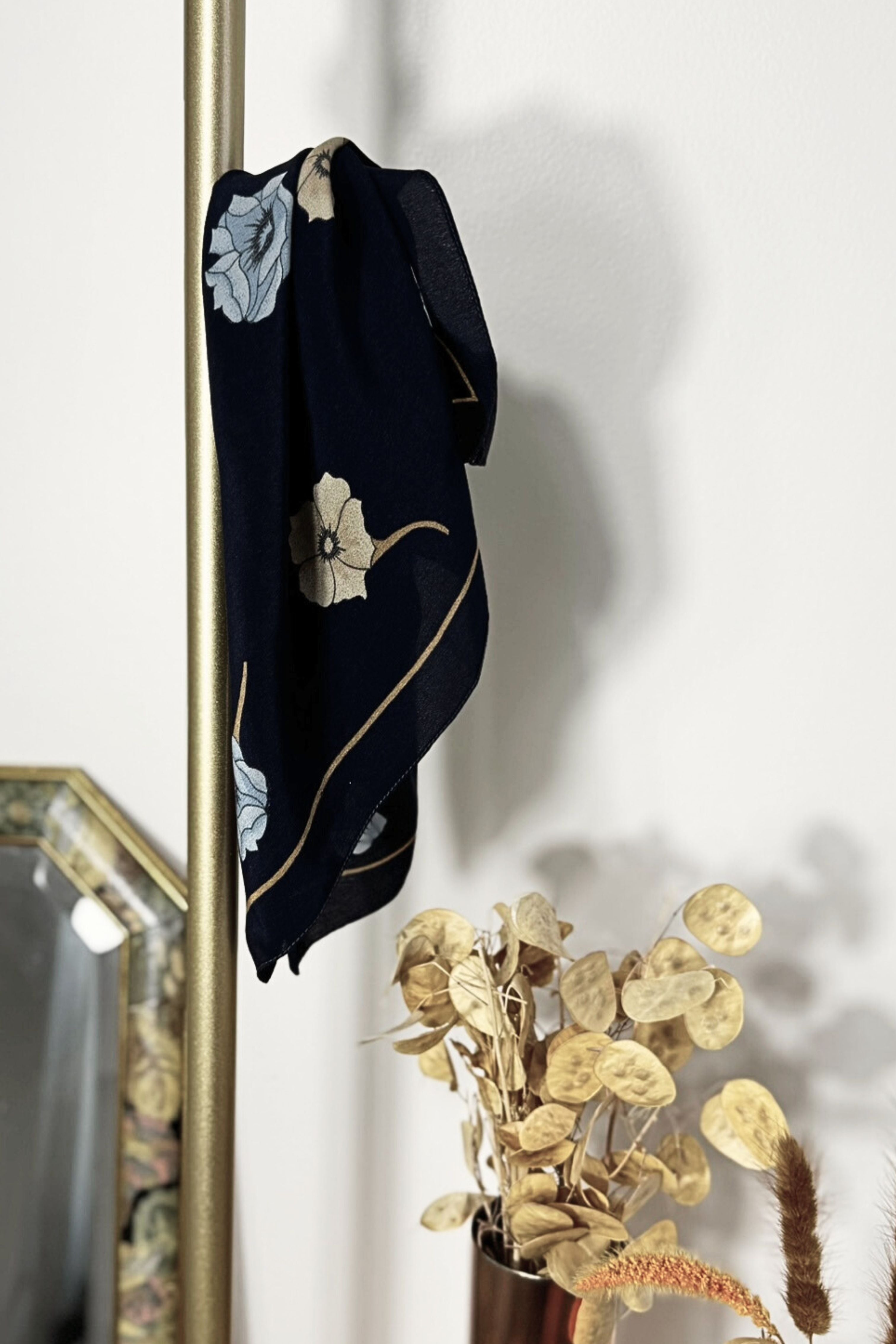 White floral print silk scarf