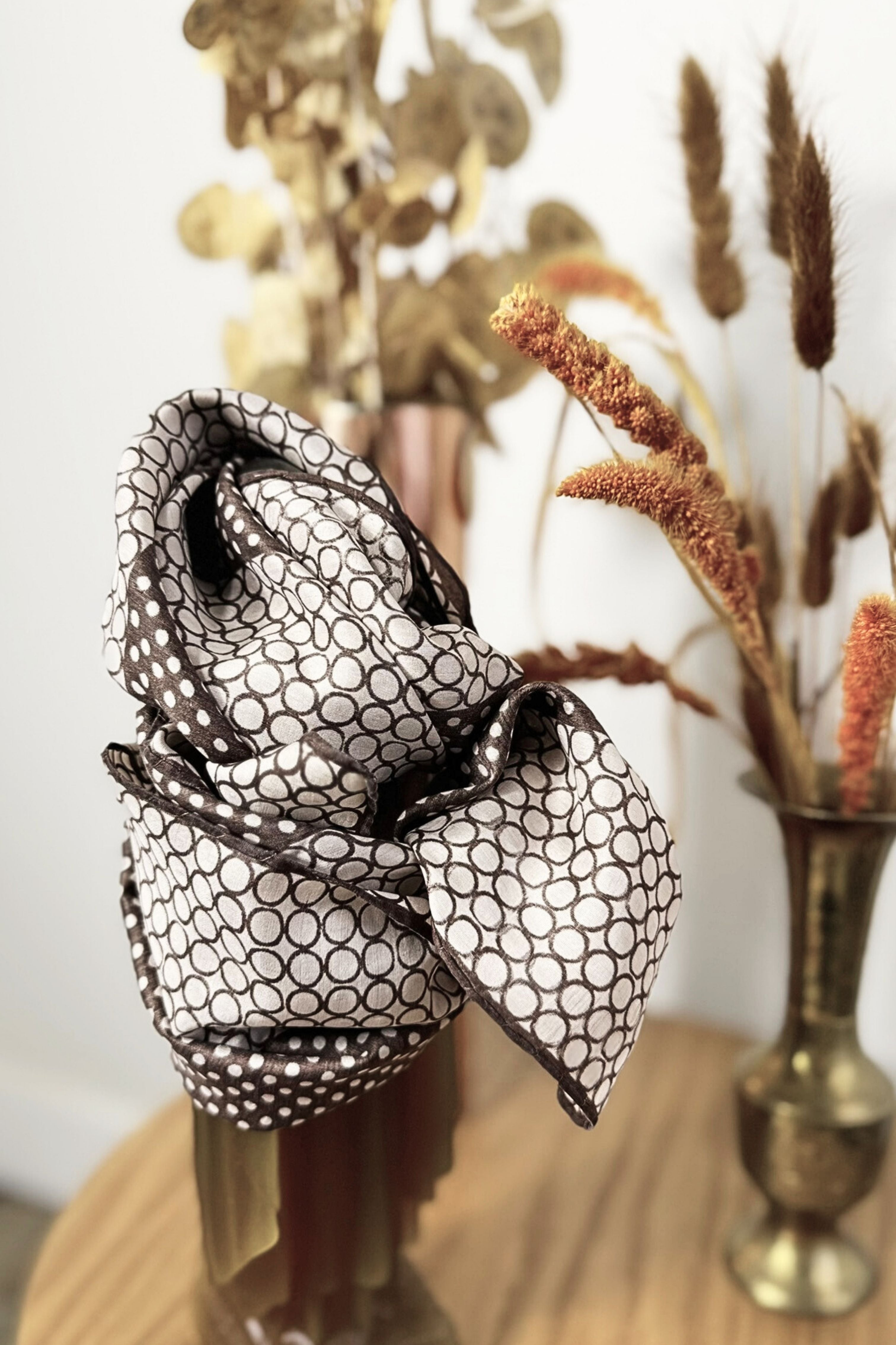 White floral print silk scarf