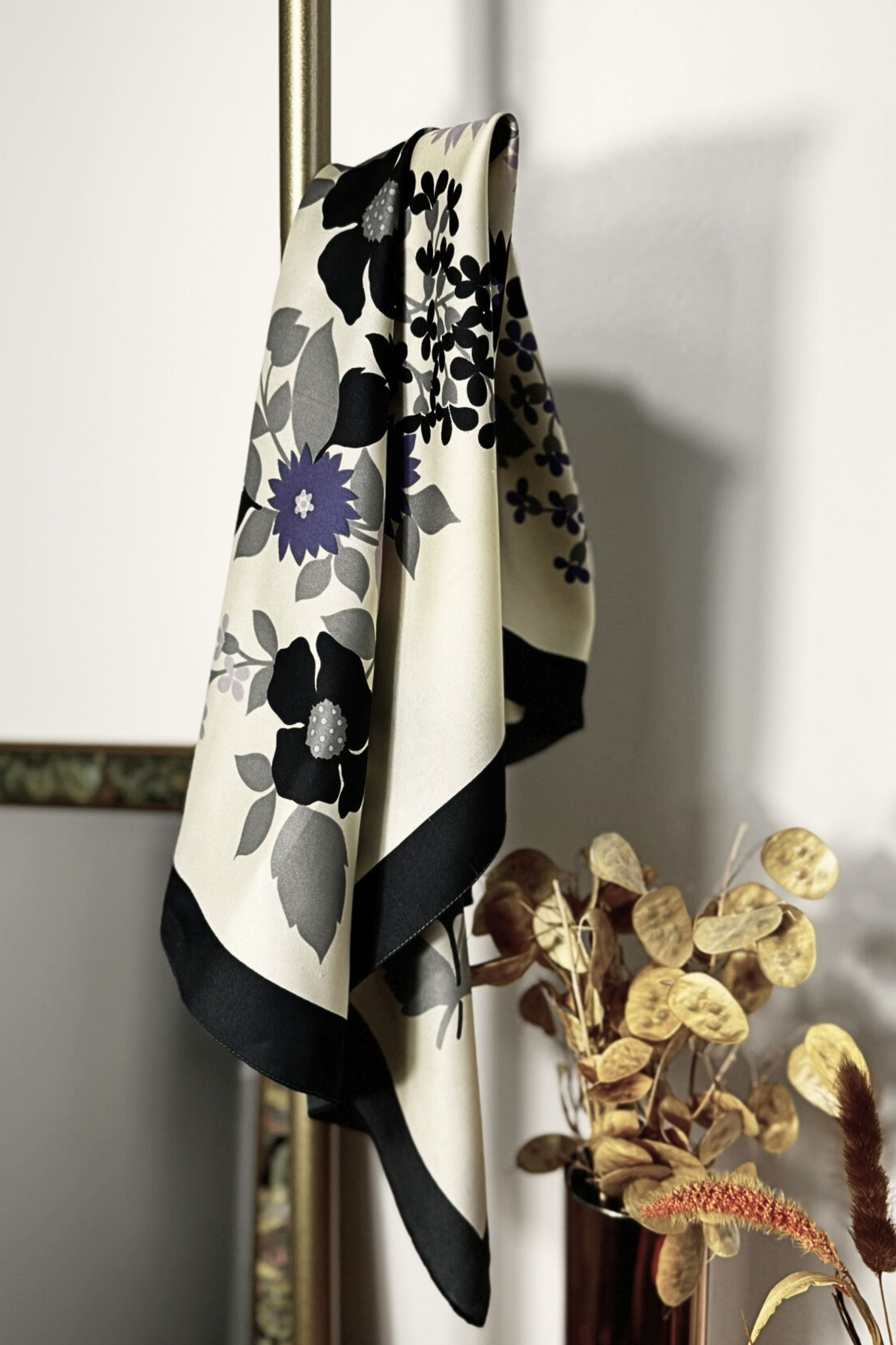 White floral print silk scarf