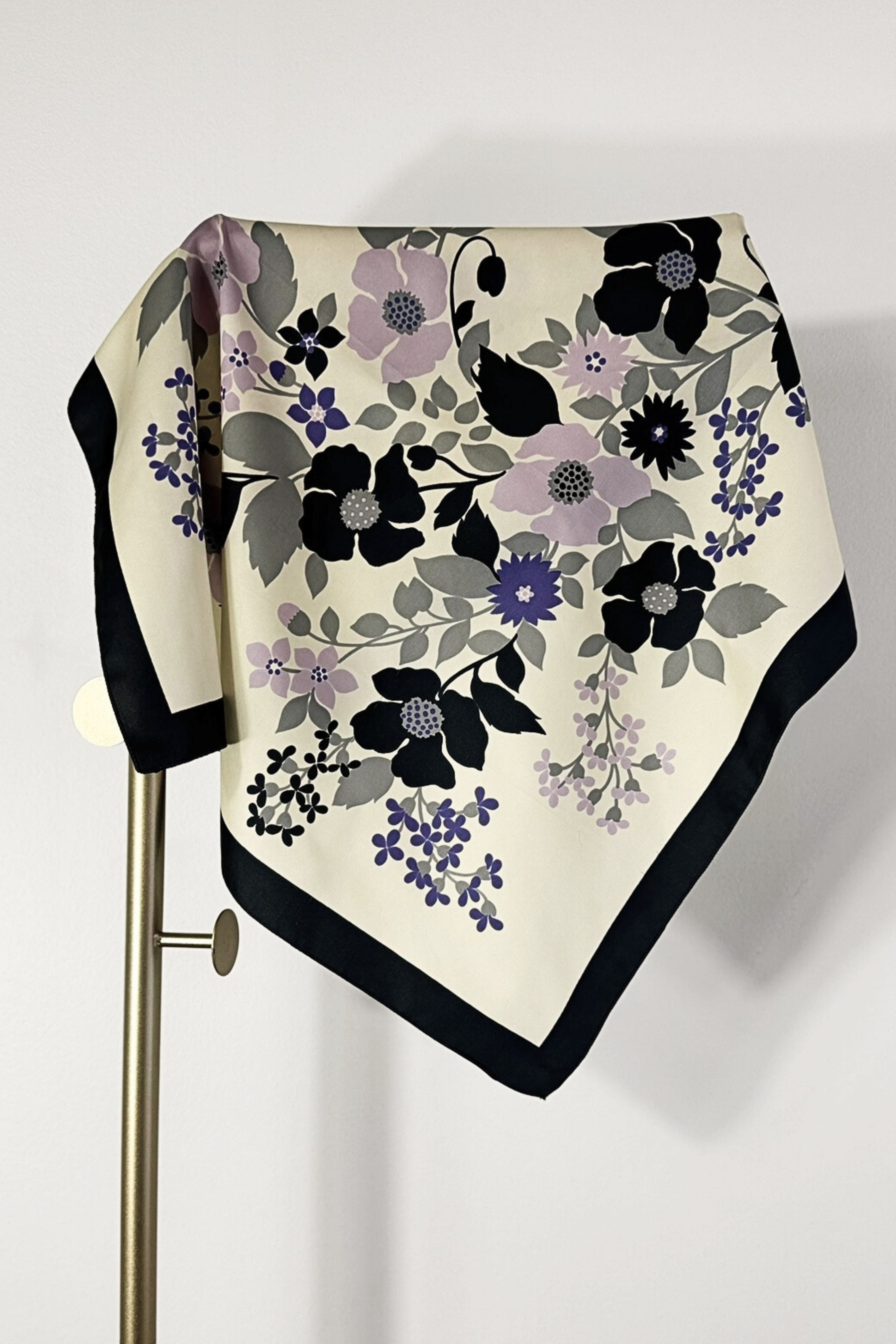 White floral print silk scarf