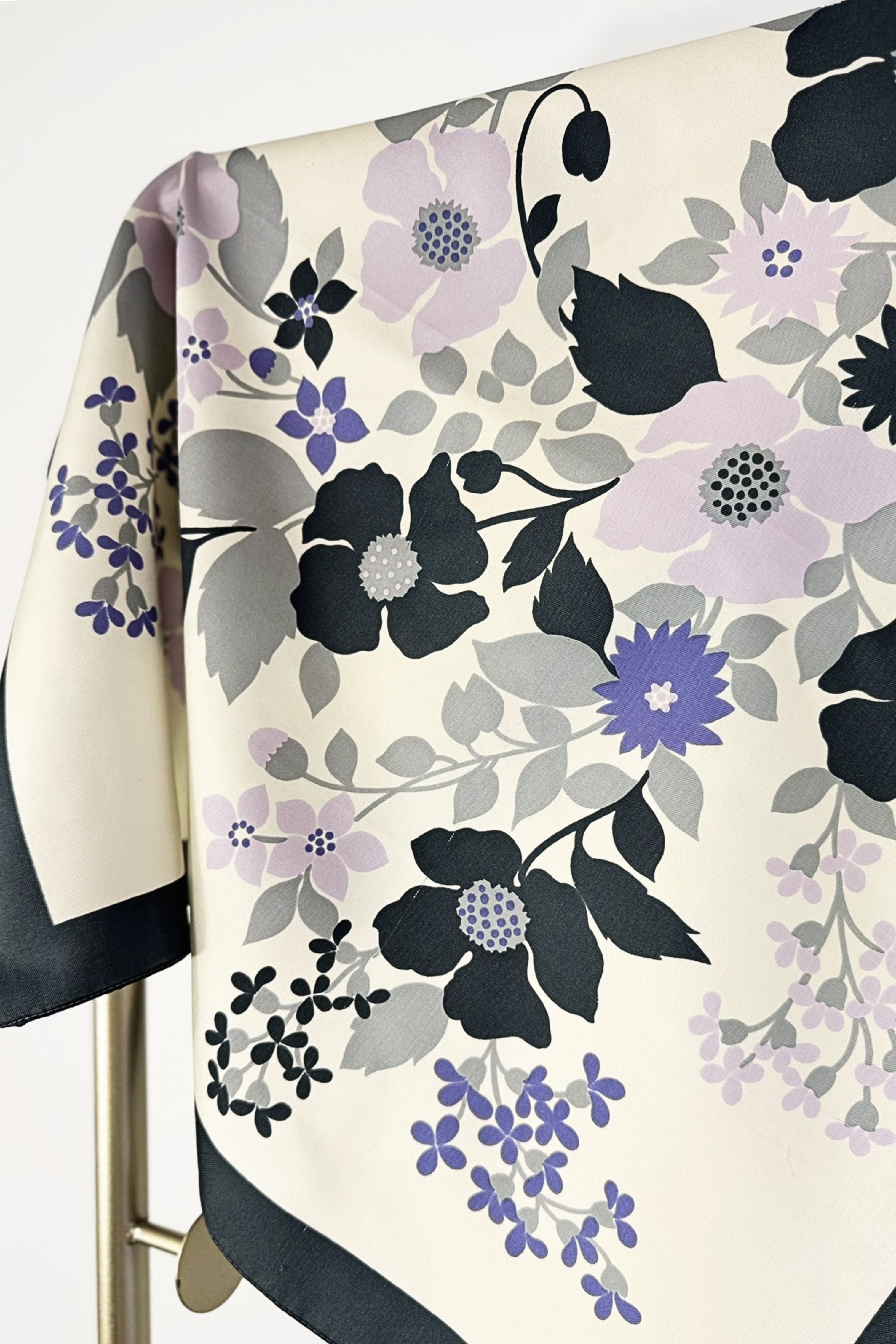 White floral print silk scarf