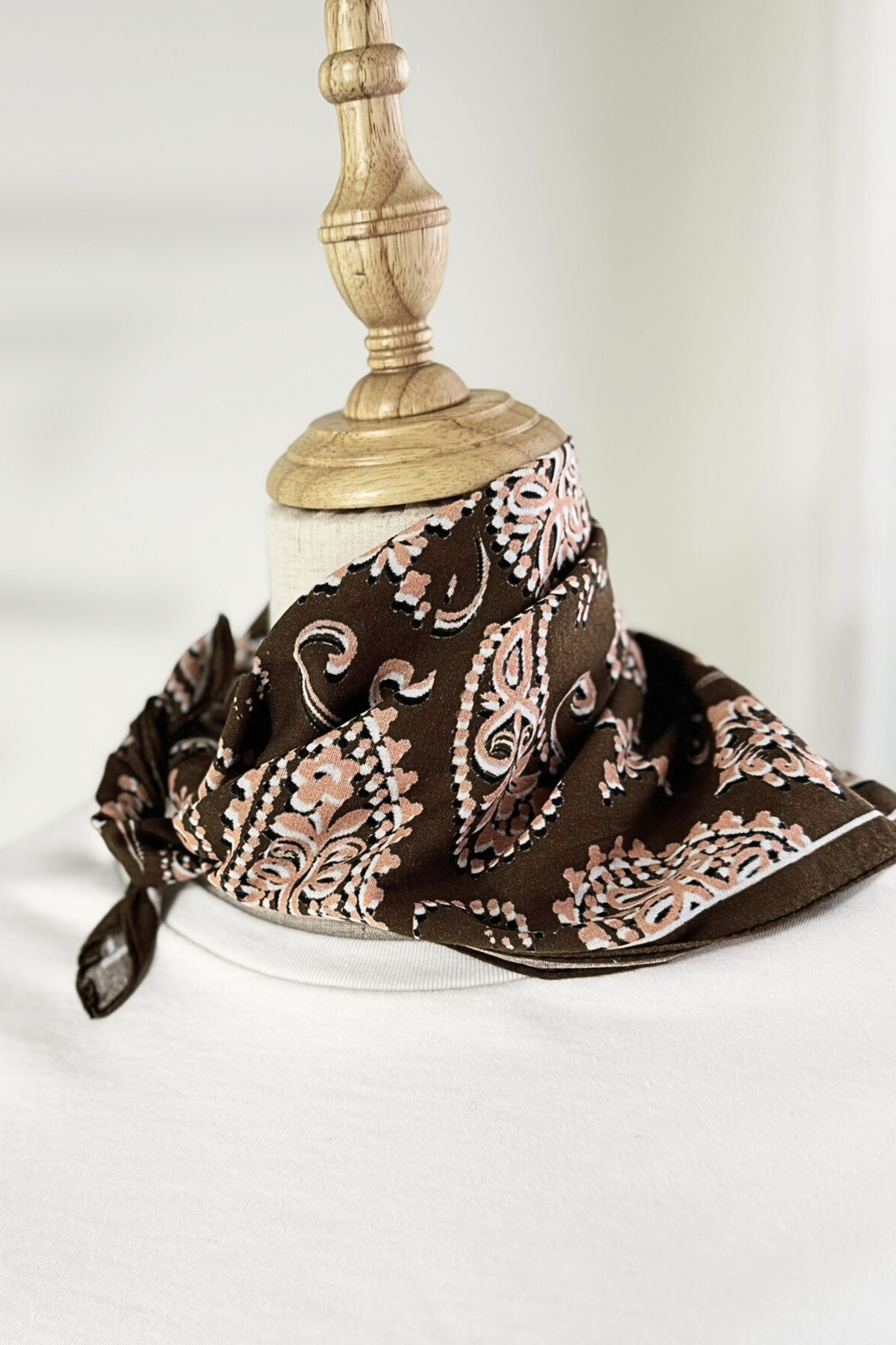 Bandana coton marron & rose