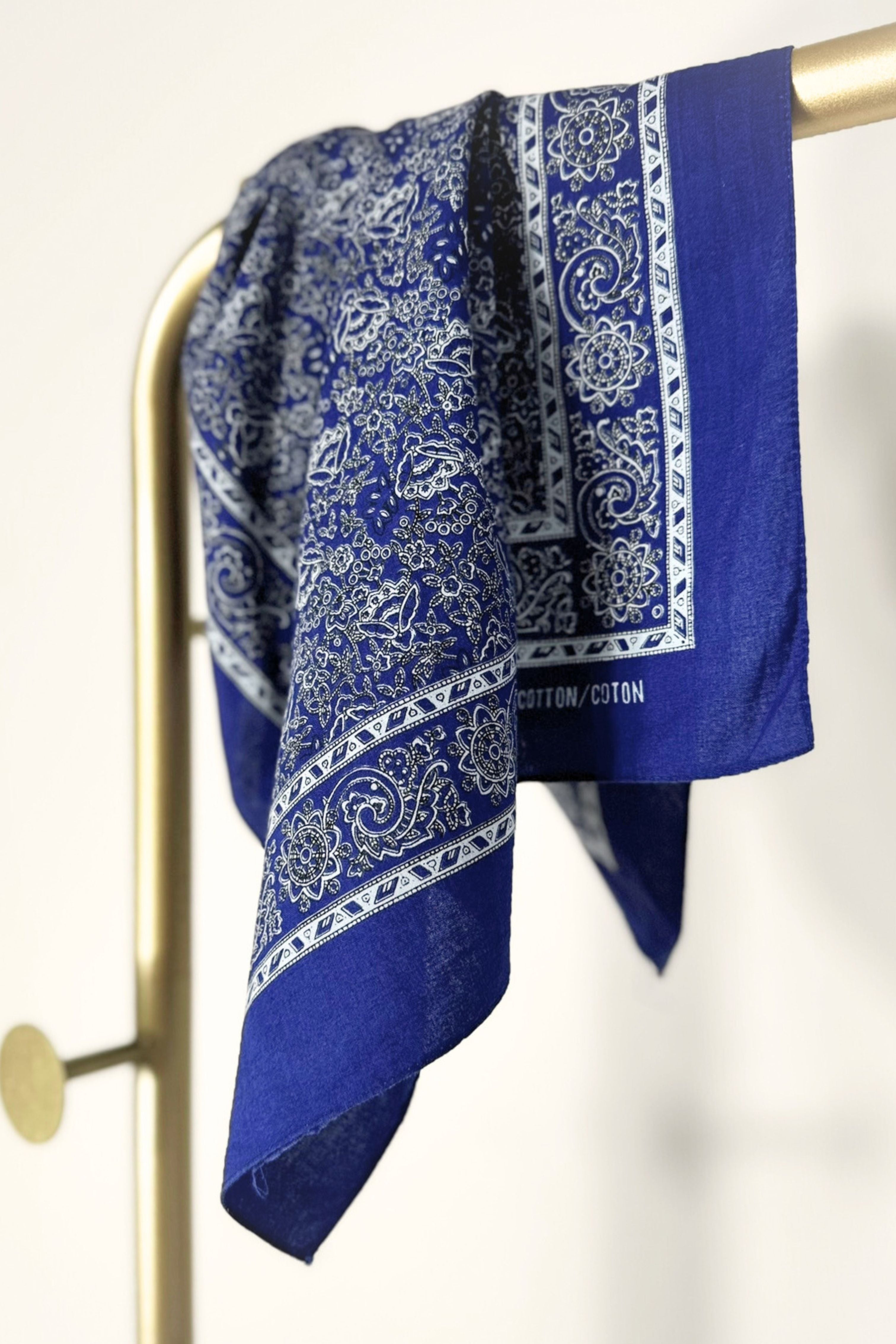 Bandana coton marine et blanc